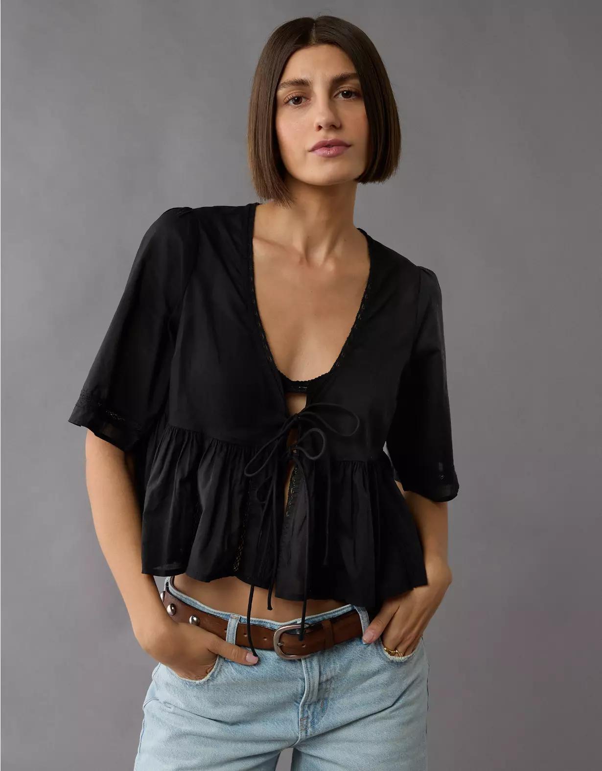 AE Tie Front Bell Flyaway Shirt Product Image