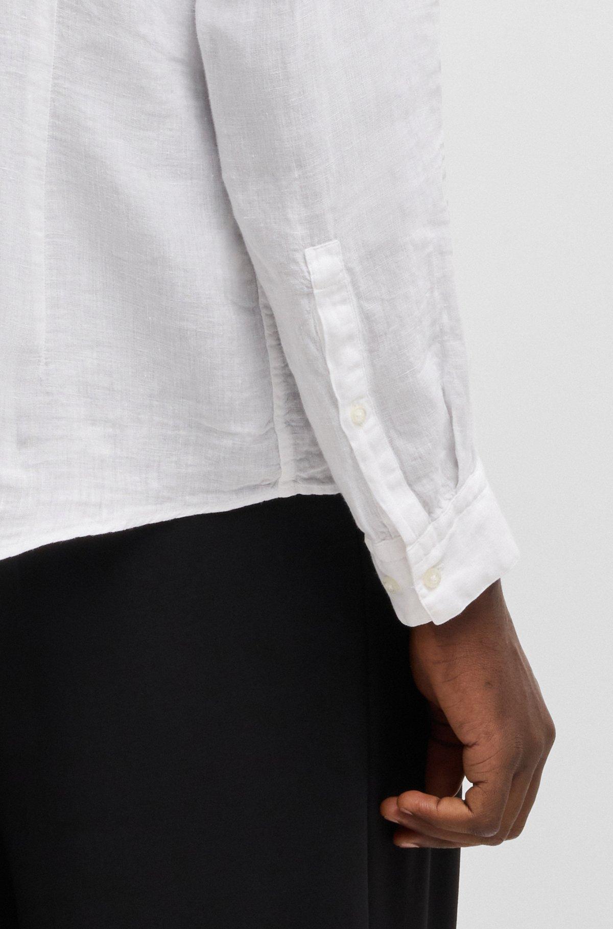 Slim-fit linen shirt with stand collar Product Image