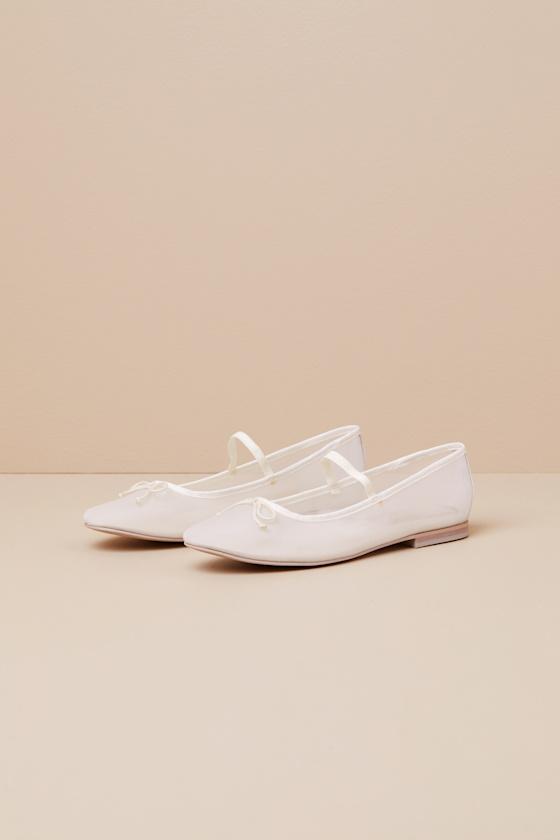 Cadel Ivory Mesh Bow Ballet Flats Product Image