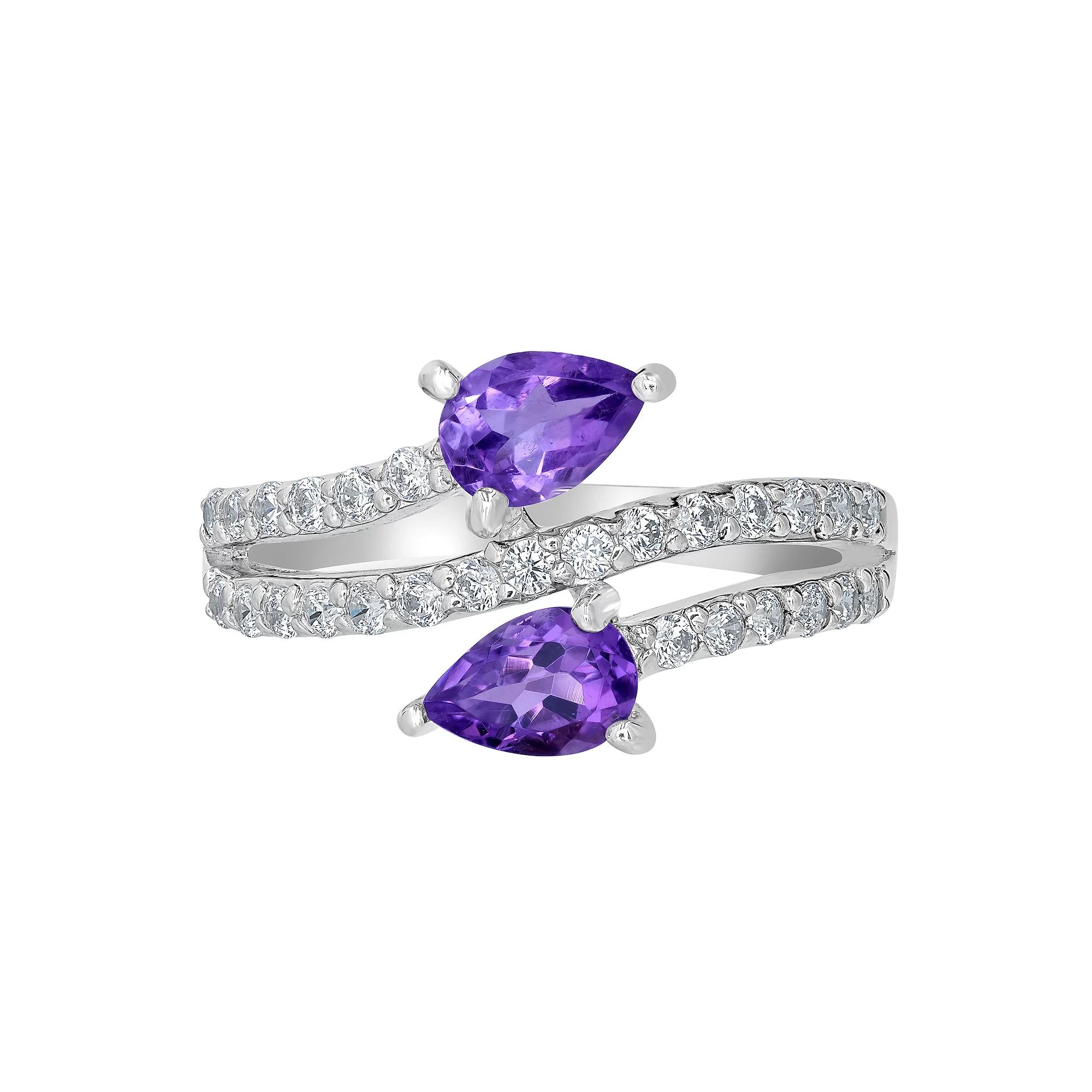 Gemistry Sterling Silver Stone & Cubic Zirconia Pear Bypass Ring, Women's,  Product Image