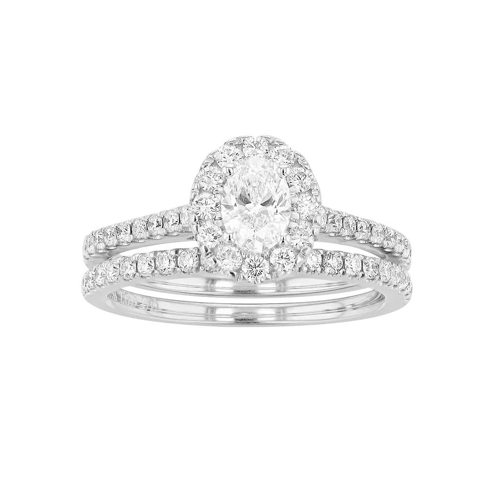 Diamond Brilliance 14k White Gold 1 Carat T.W. Lab-Created Diamond Oval Halo Engagement Ring Set, Women's,  Product Image
