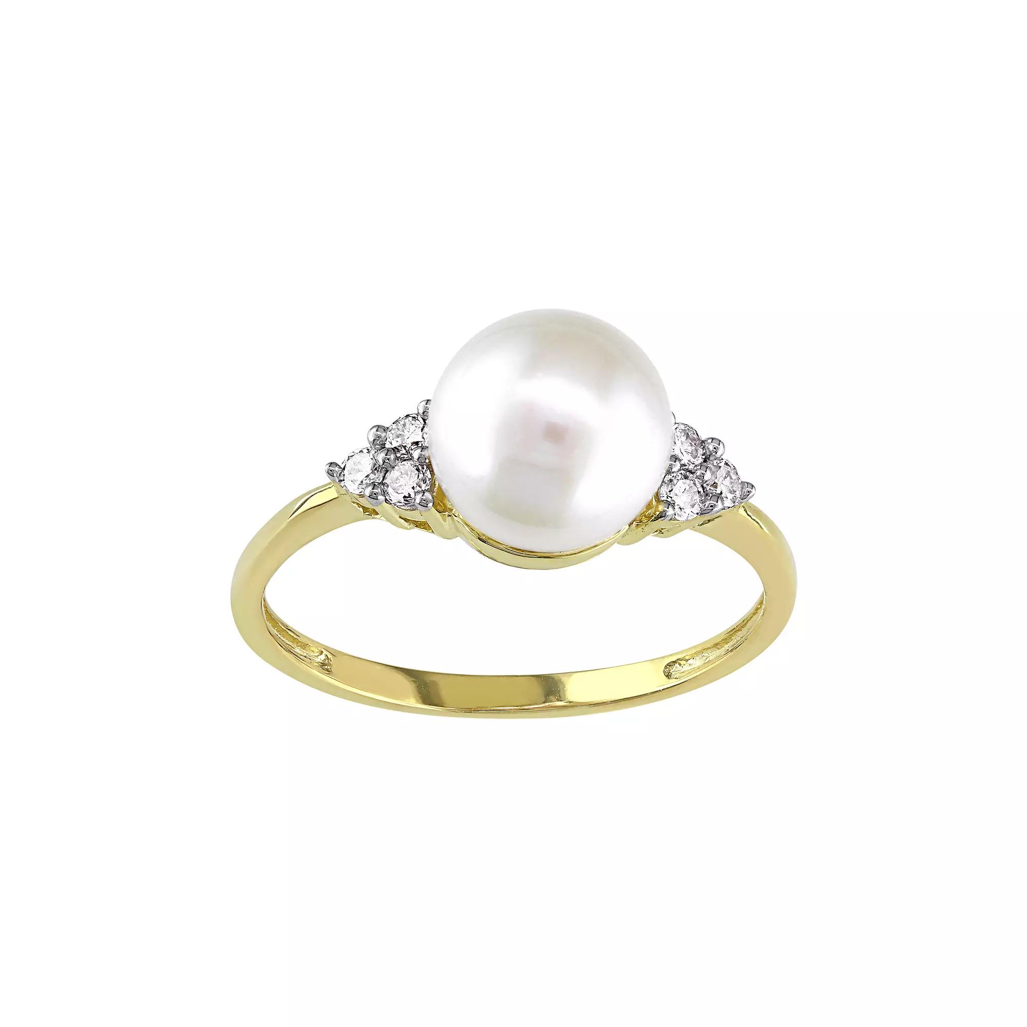 Stella Grace 10k Gold 1/8 Carat T.W. Diamond & Freshwater Cultured Pearl Ring, Womens White Product Image