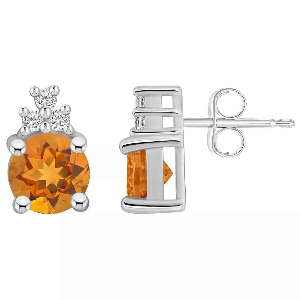 Alyson Layne 14k Gold Round Citrine & 1/10 Carat T.W. Diamond Earrings, Women's Product Image