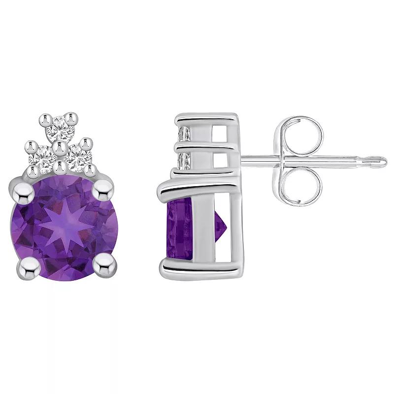 Alyson Layne 14k Gold Round Amethyst & 1/10 Carat T.W. Diamond Earrings, Women's Product Image