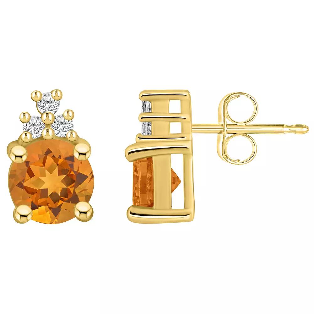 Alyson Layne 14k Gold Round Citrine & 1/10 Carat T.W. Diamond Earrings, Women's Product Image
