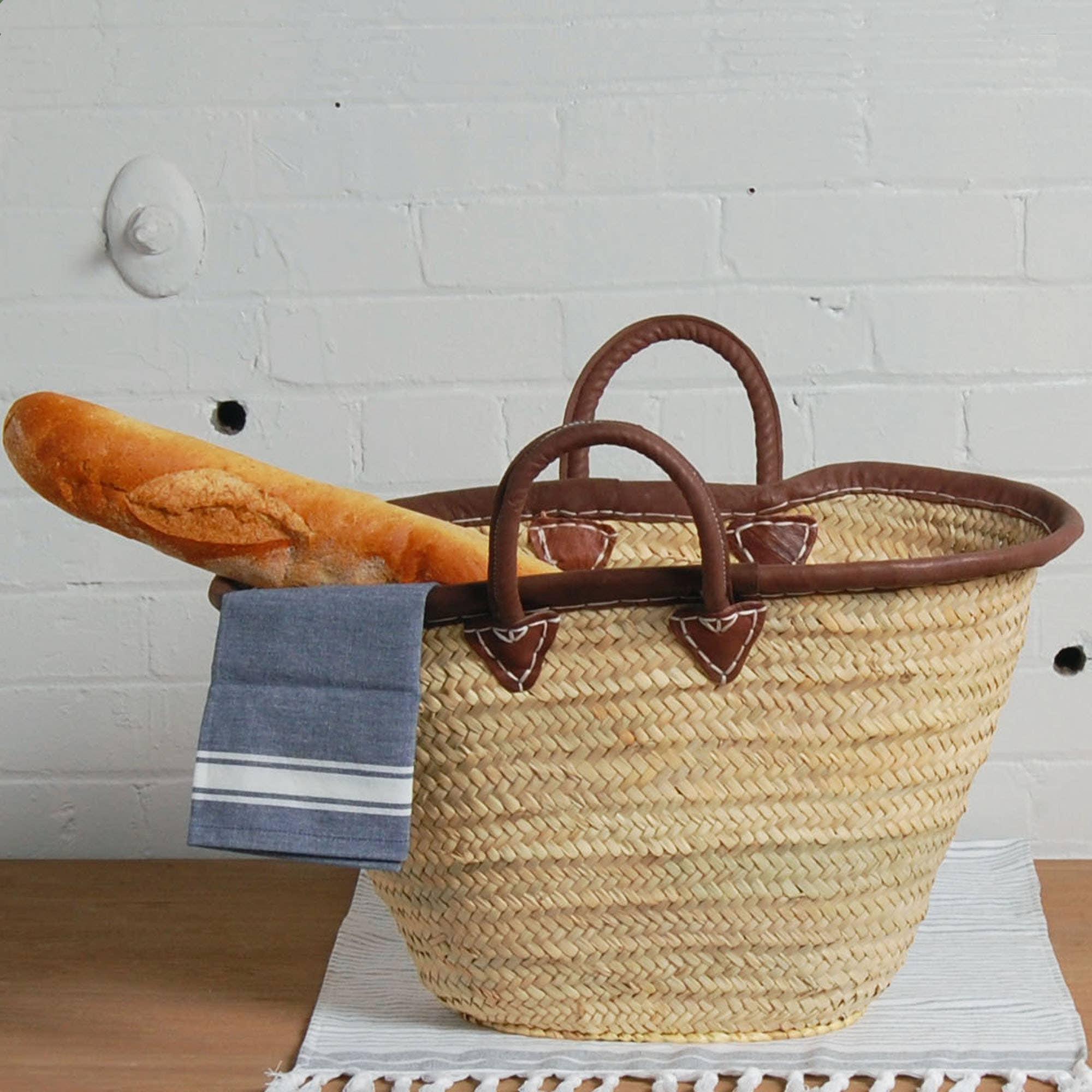Classic Straw and Leather Market Bag Product Image