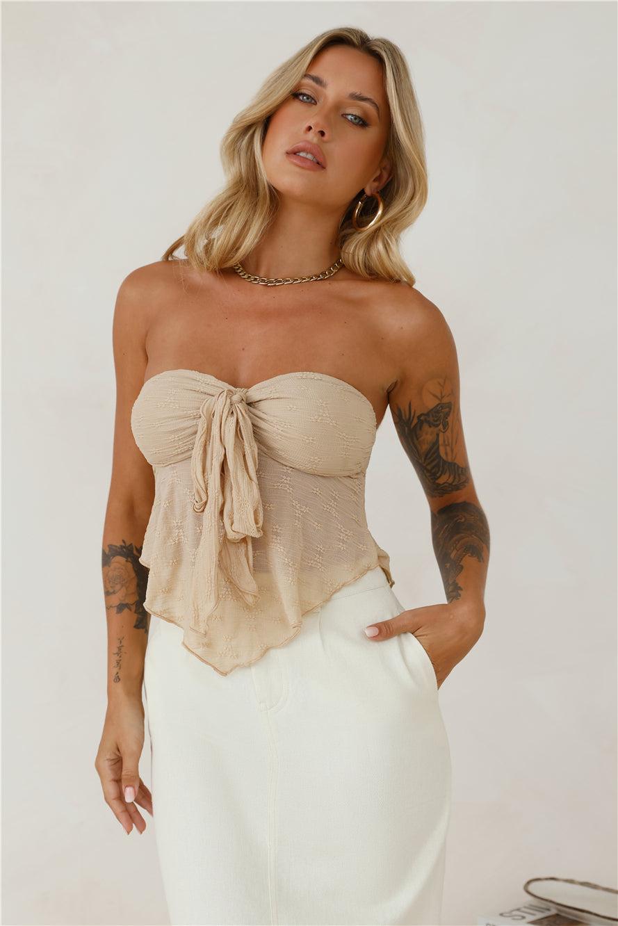 Sweet Berry Strapless Crop Top Beige Product Image