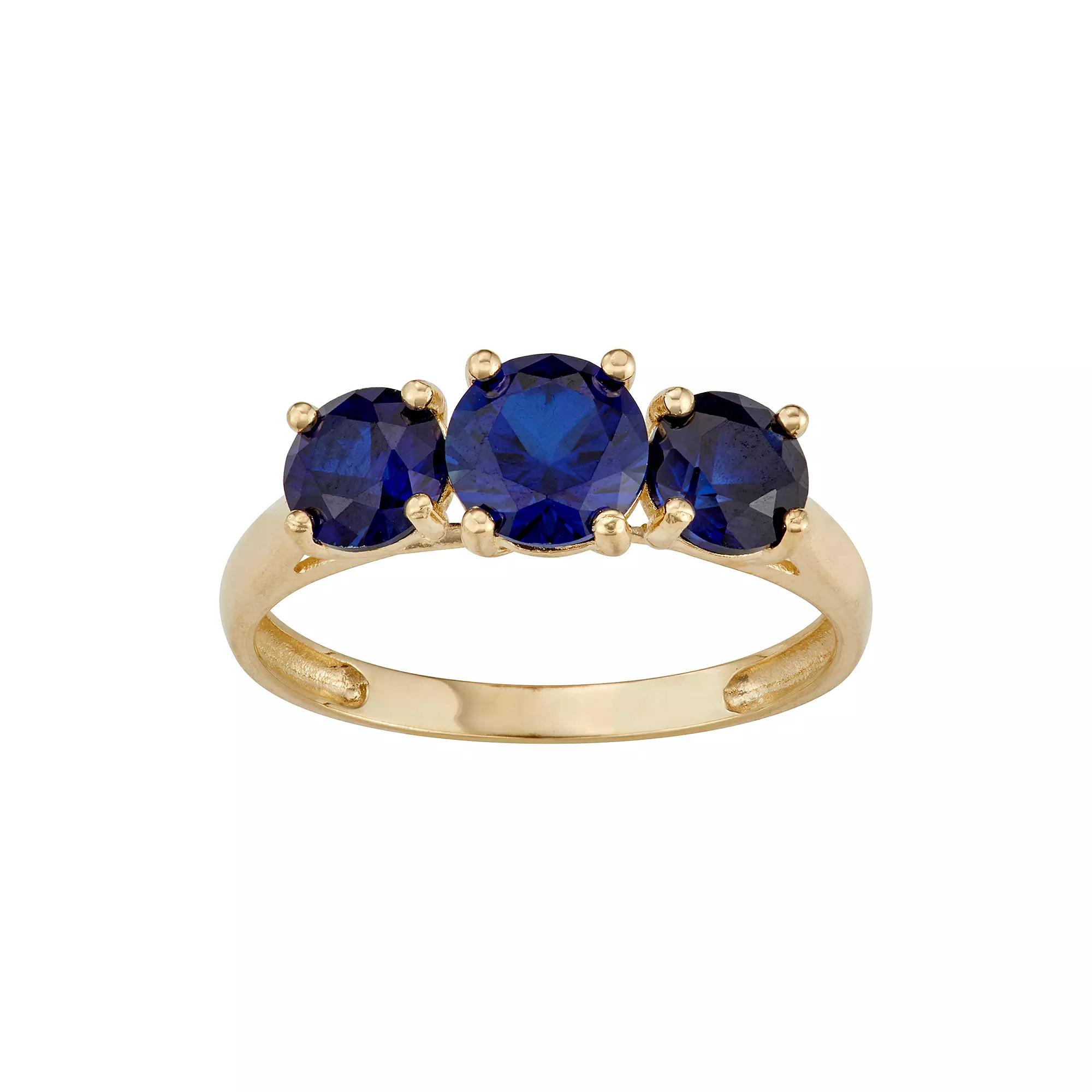 Designs by Gioelli 10k Gold 3-Stone Ring, Womens Created Blue Product Image