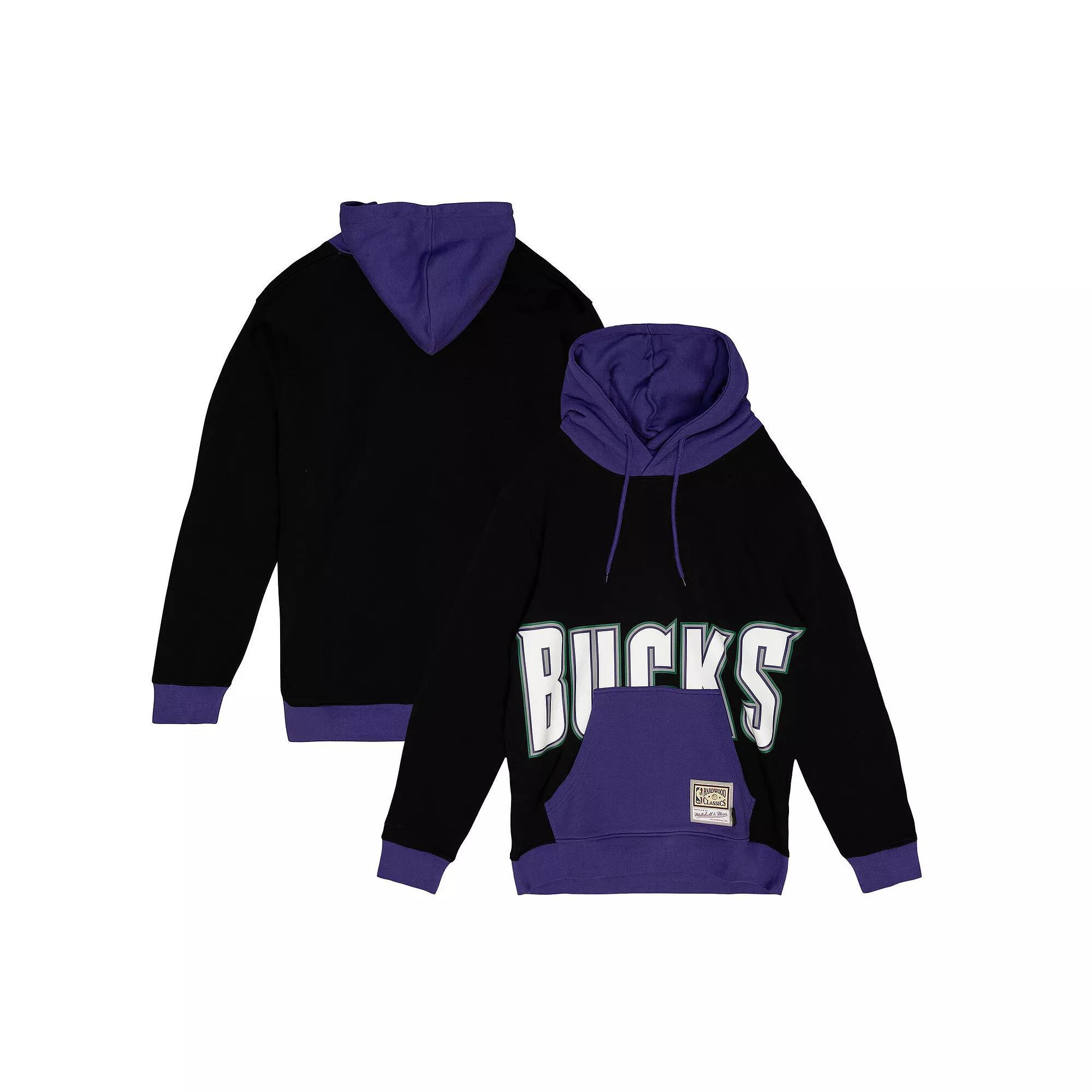 Men's Mitchell & Ness  Black Milwaukee Bucks Hardwood Classics Big Face 5.0 Pullover Hoodie, Size: Medium Product Image