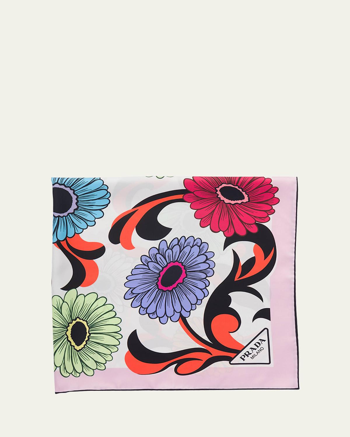 Flower-Print Silk Scarf Product Image