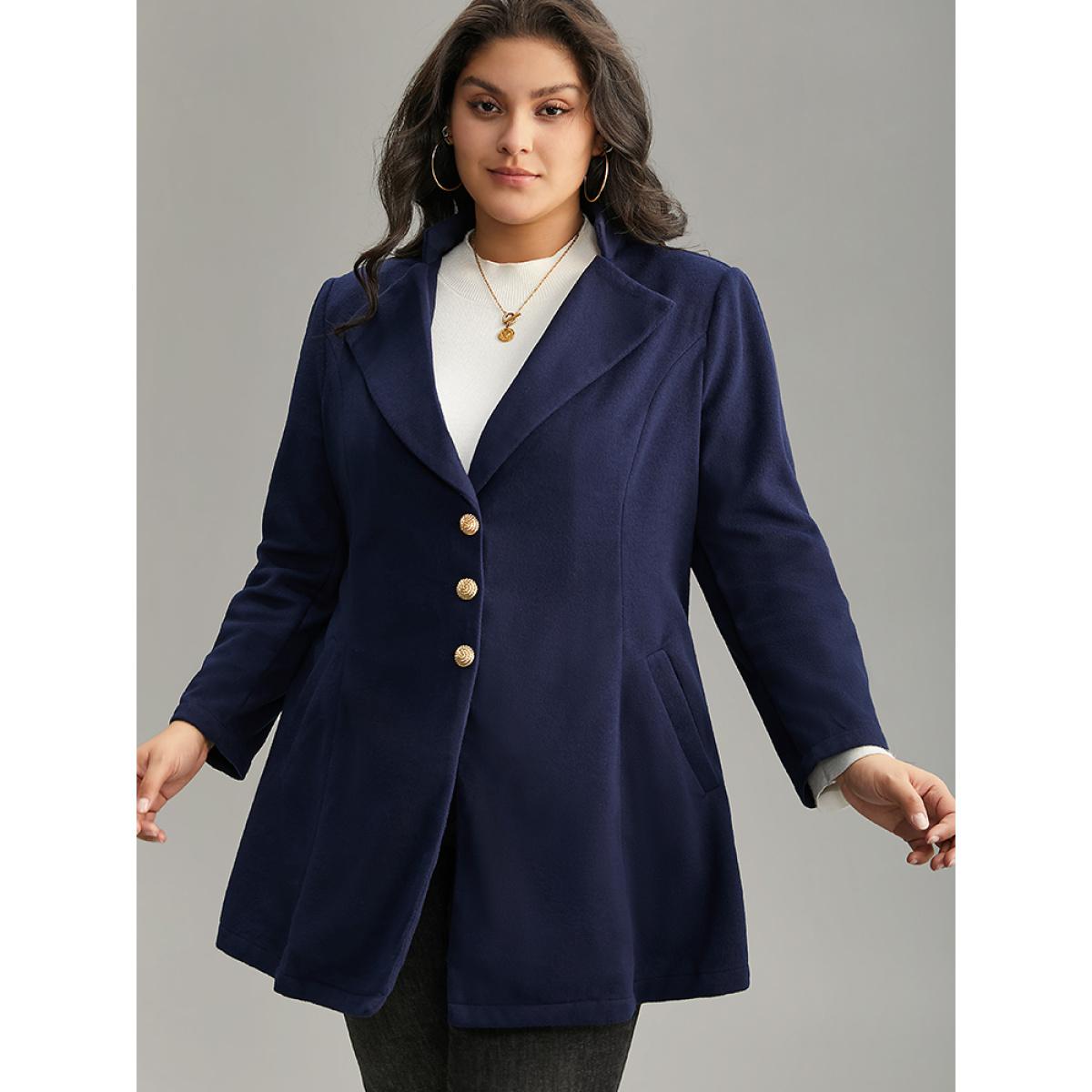 Plus Size Solid Metal Detail Lapel Collar Coat Women DarkBlue Casual Plain Ladies Dailywear Winter Coats BloomChic 18-20/2X Product Image