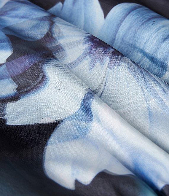 Kay Unger Alison Ots Floral Organza Mikado Off-The-Shoulder 3/4 Bishop Sleeve Pleated Column Gown Product Image