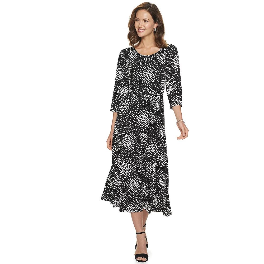 Women's Nina Leonard Belted 3/4 Sleeve Print Midi Dress, Size: Small, Beige Paisley Product Image