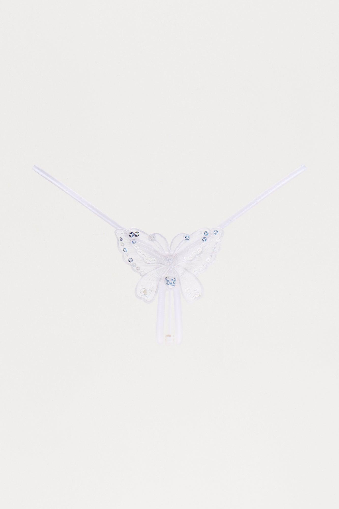 Jenna Pearl Butterfly Crotchless GString Thong Panty - White Product Image