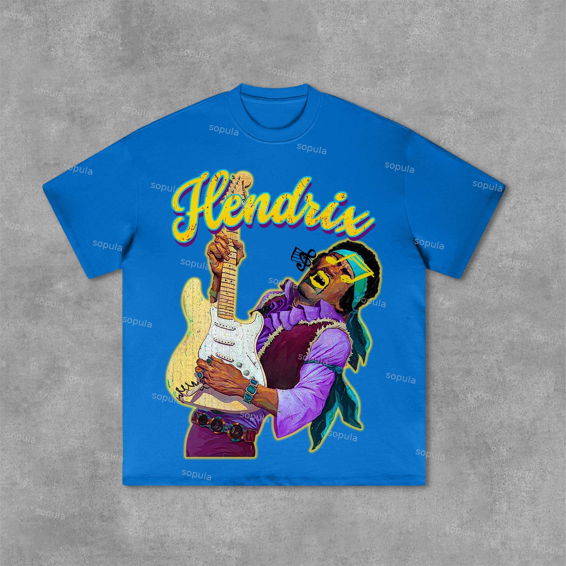 Sopula Hendrix Fashion Guitarist Graphic Print Cotton T-Shirt Product Image