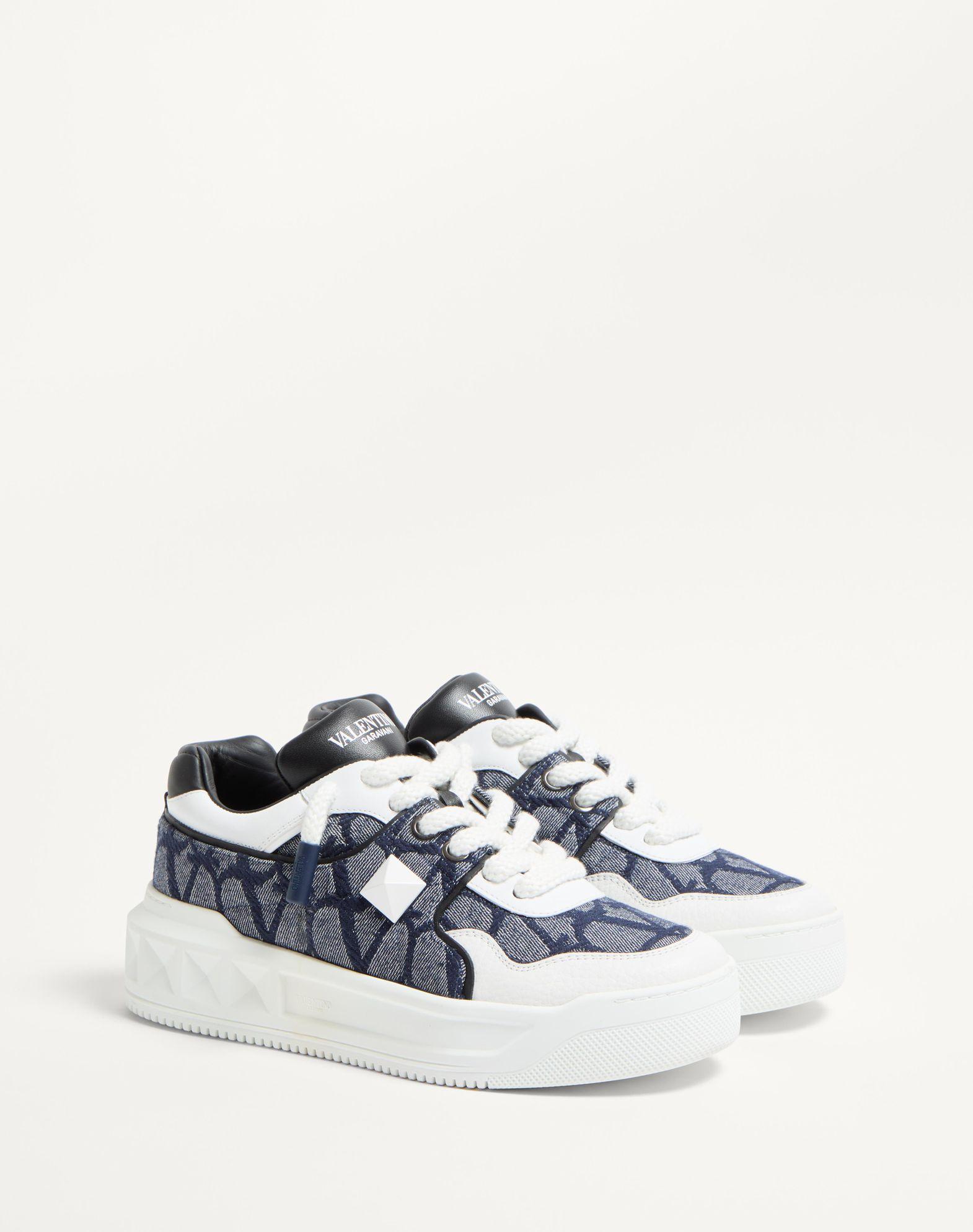 One Stud Xl Low-Top Sneaker In Denim-Effect Toile Iconographe Jacquard Fabric Product Image