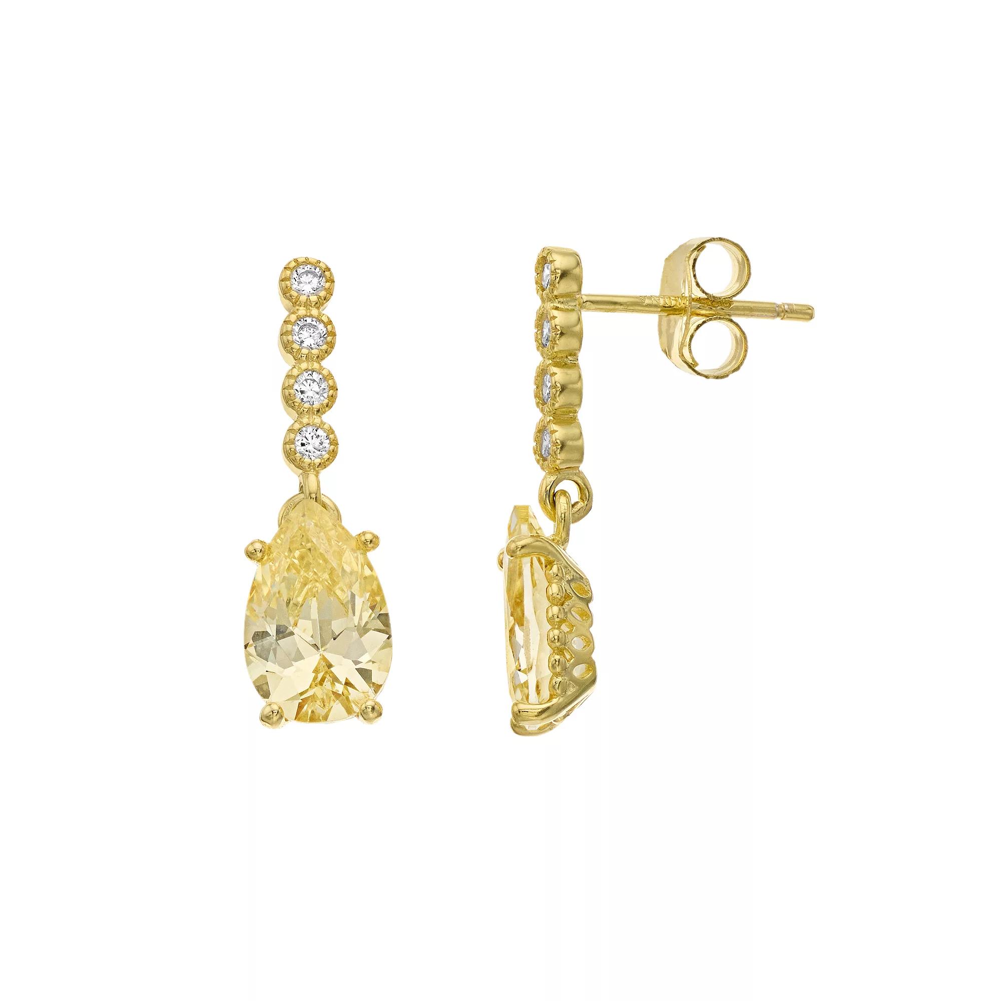 Sterling Silver Blue Cubic Zirconia Teardrop Earrings, Women's, Gold Tone Product Image