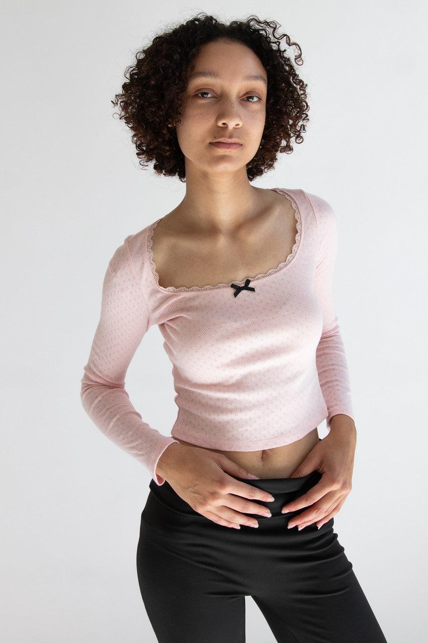 Pointelle Long Sleeve With Bow Product Image