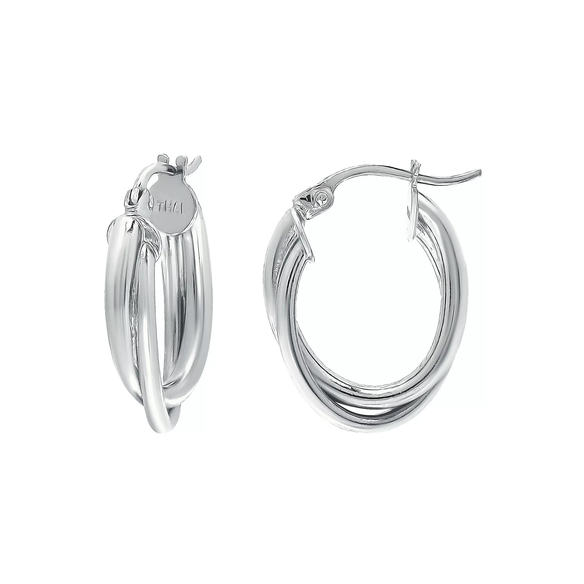 Aleure Precioso Sterling Silver 2 Row Oval Hoop Earrings, Womens Product Image