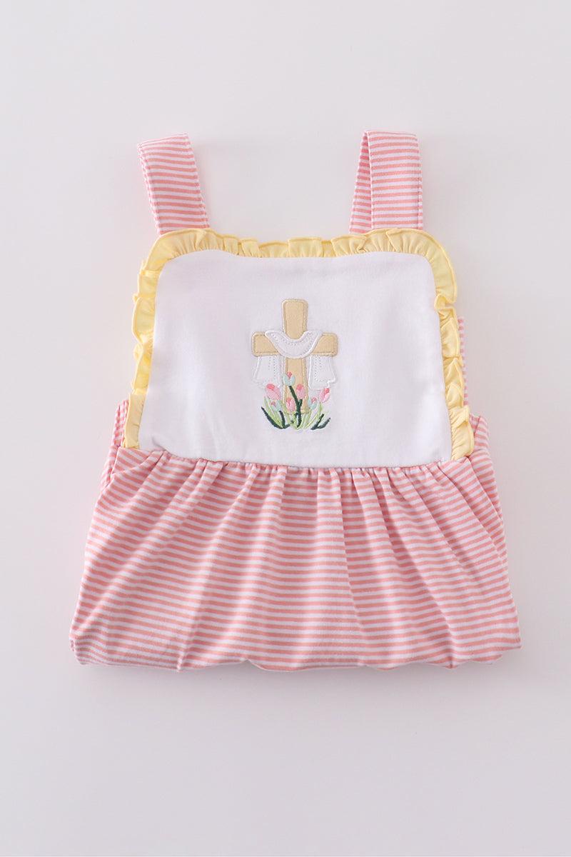 Premium pink cross embroidery dress Product Image