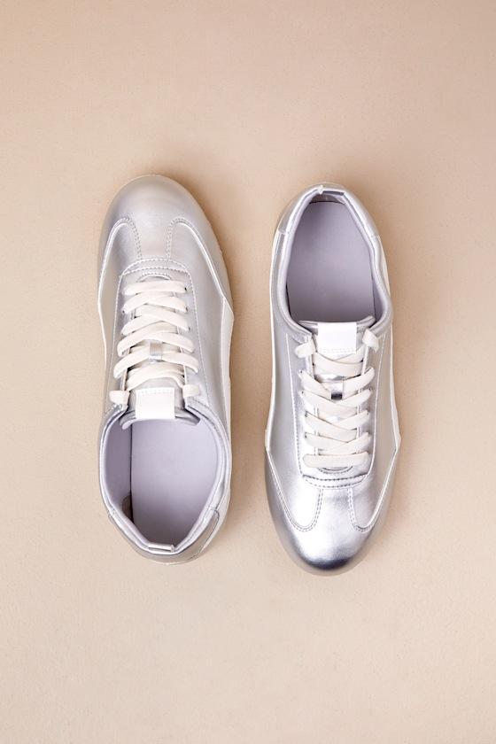 Perri Silver Color Block Lace-Up Sneakers Product Image
