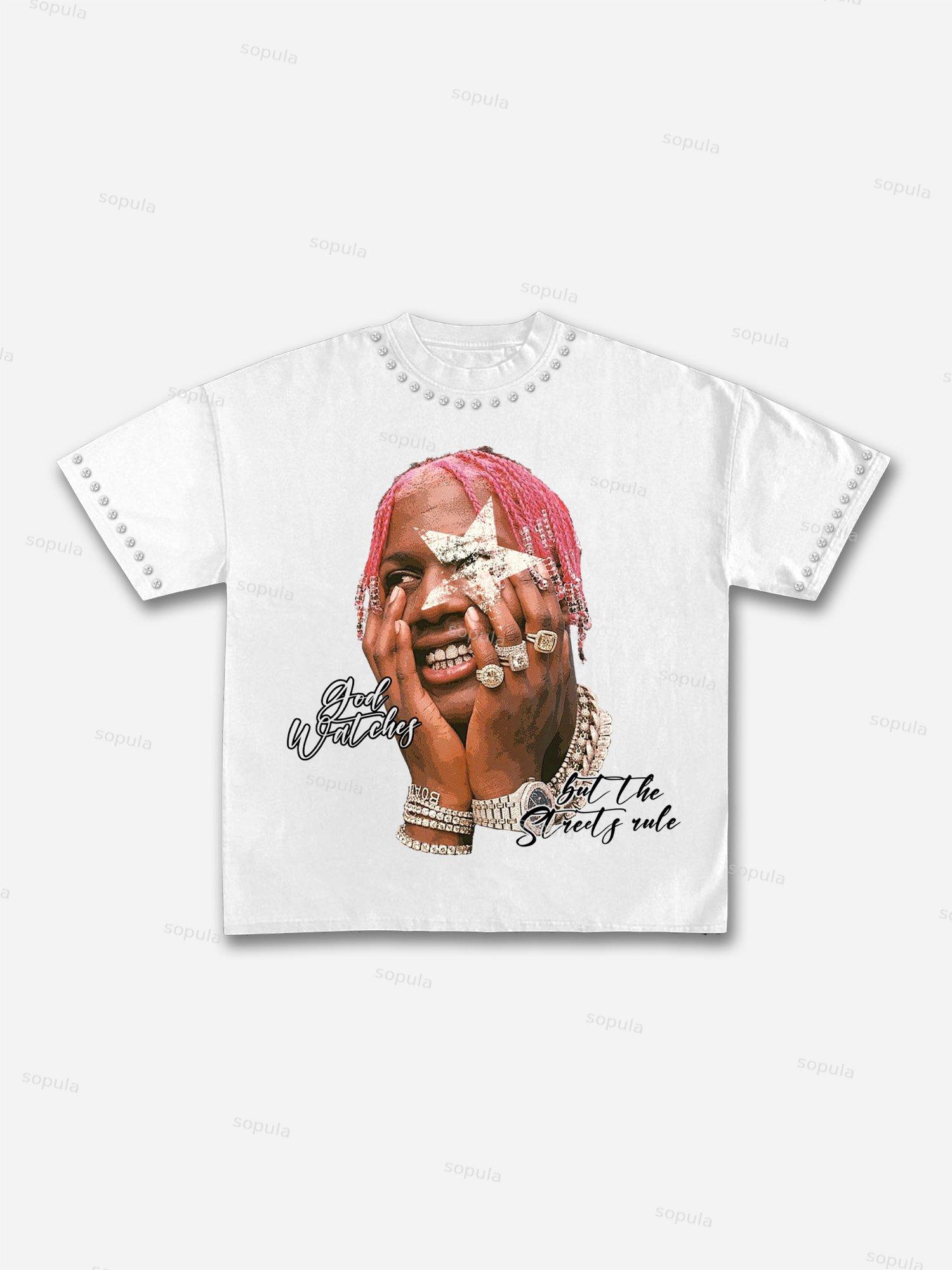 Street Star Portrait Rhinestone Graphic Cotton T-shirt Product Image