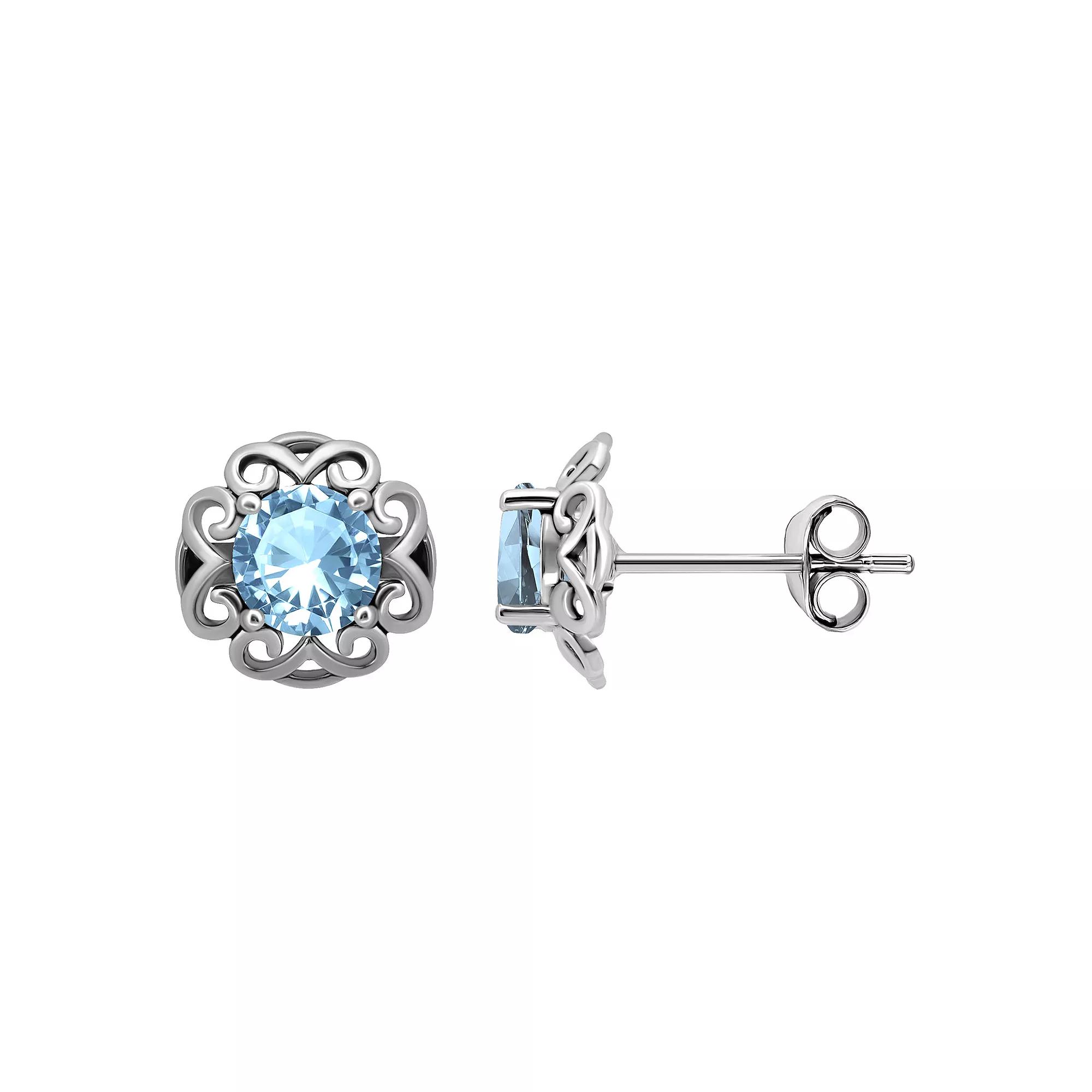 Aleure Precioso Sterling Silver Gemstone Scalloped Stud Earrings, Women's, Silver Tone Blue Product Image
