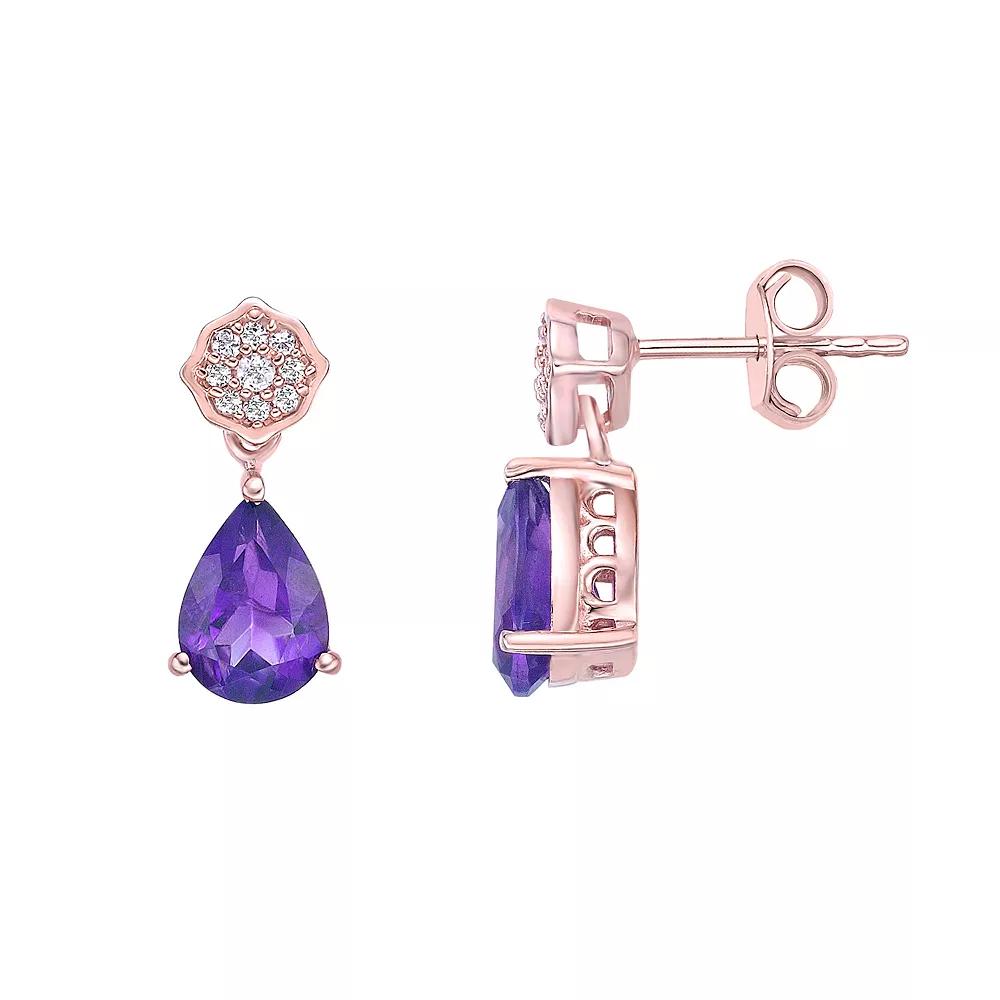 Gemminded 18k Rose Gold Over Sterling Silver Amethyst & White Topaz Earrings, Women's, Pink Tone Product Image