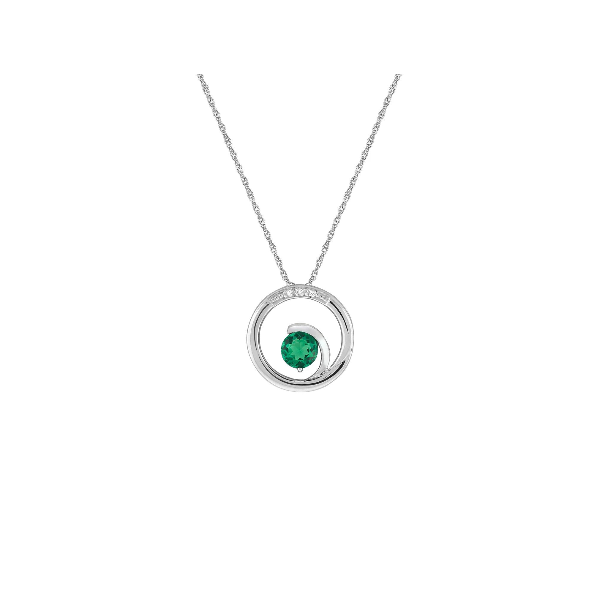 10k White Gold Lab-Created Emerald & Diamond Accent Pendant Necklace, Women's, Size: 18", 10k Gold Product Image
