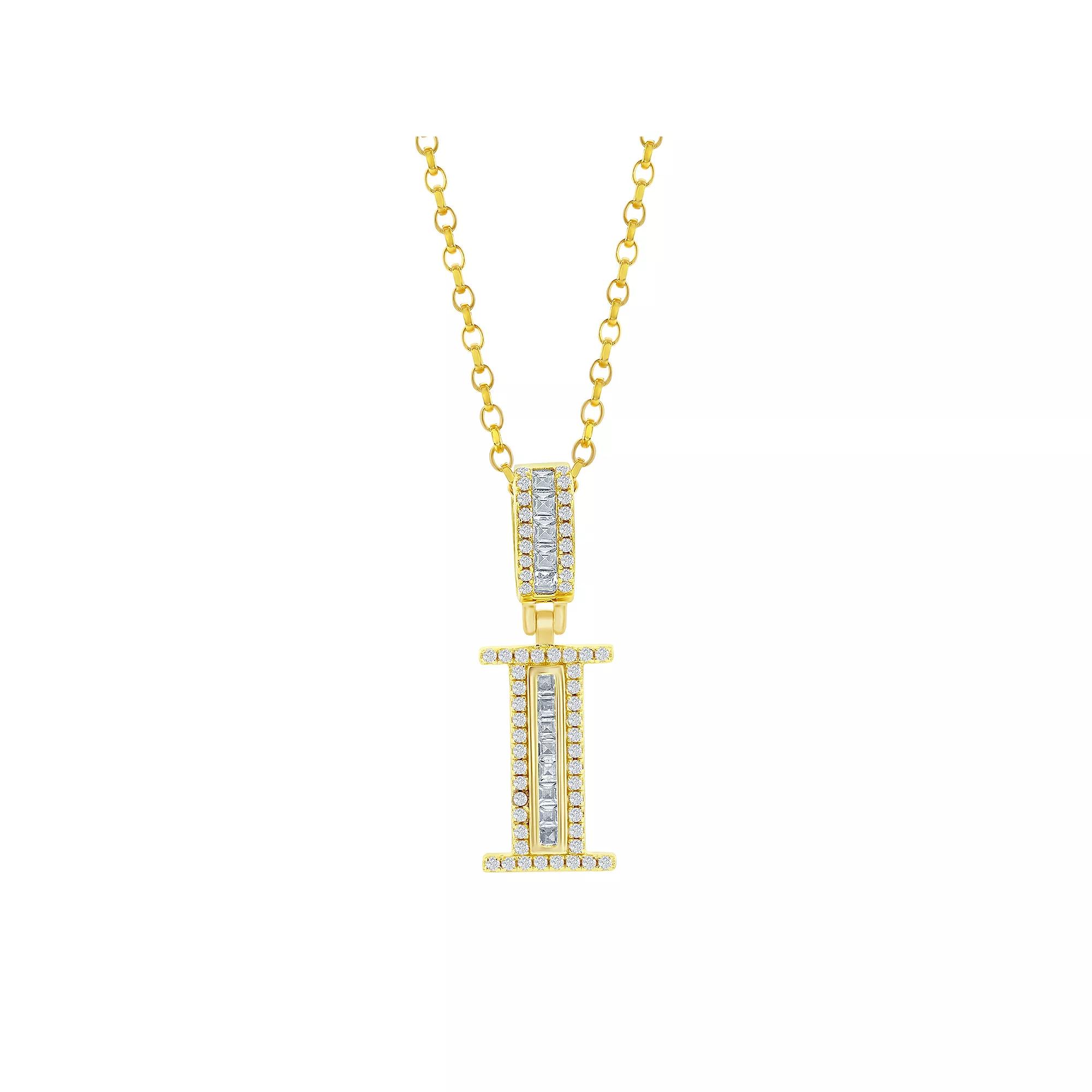 Argento Bella Sterling Silver Cubic Zirconia Initial Pendant Necklace, Women's, Size: 18", Gold Tone C Product Image