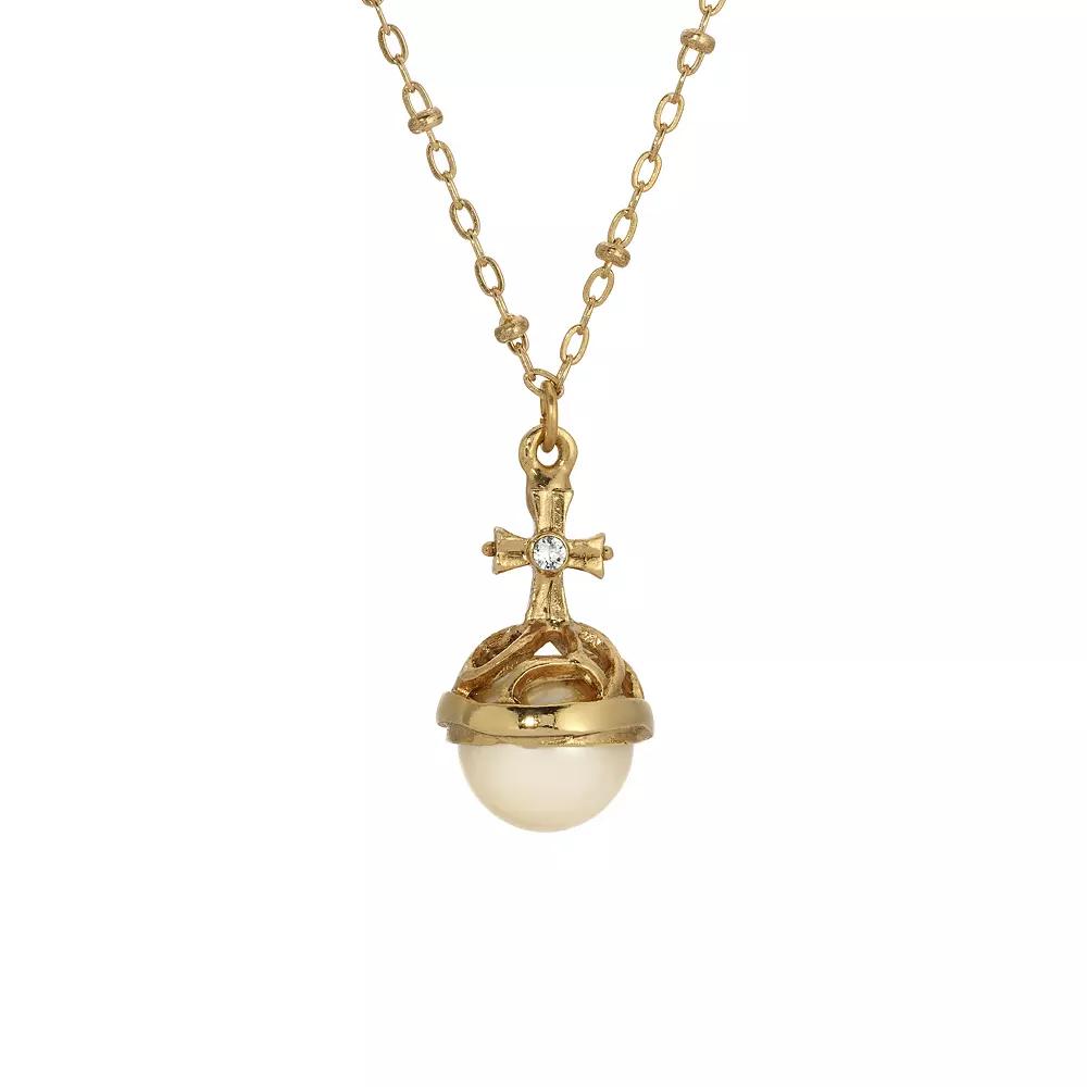 Symbols of Faith Round Stone Crystal Cross Necklace, Womens, Gold White Product Image