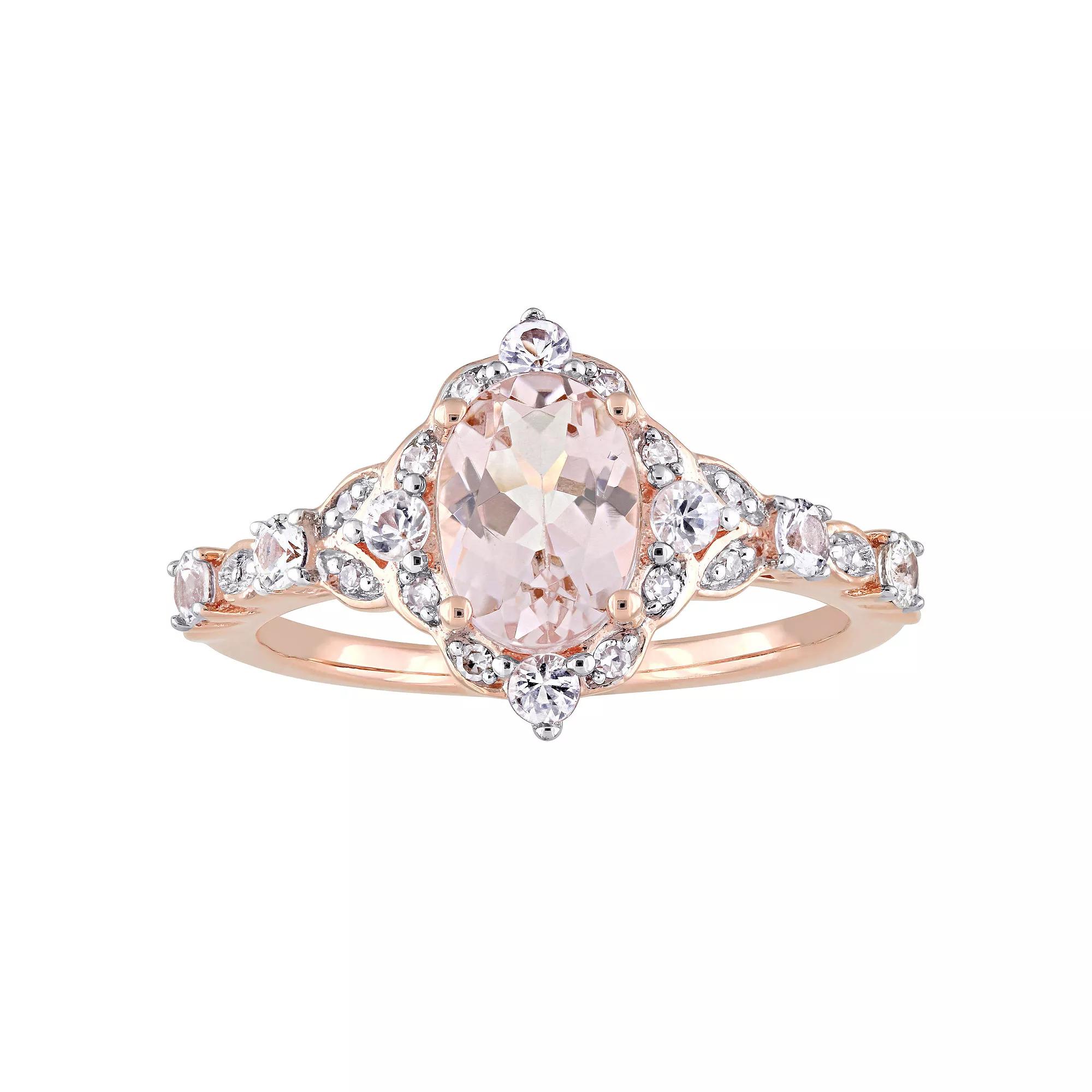 Stella Grace 10k Rose Gold Morganite, White Sapphire & Diamond Accent Vintage Halo Ring, Women's,  Product Image