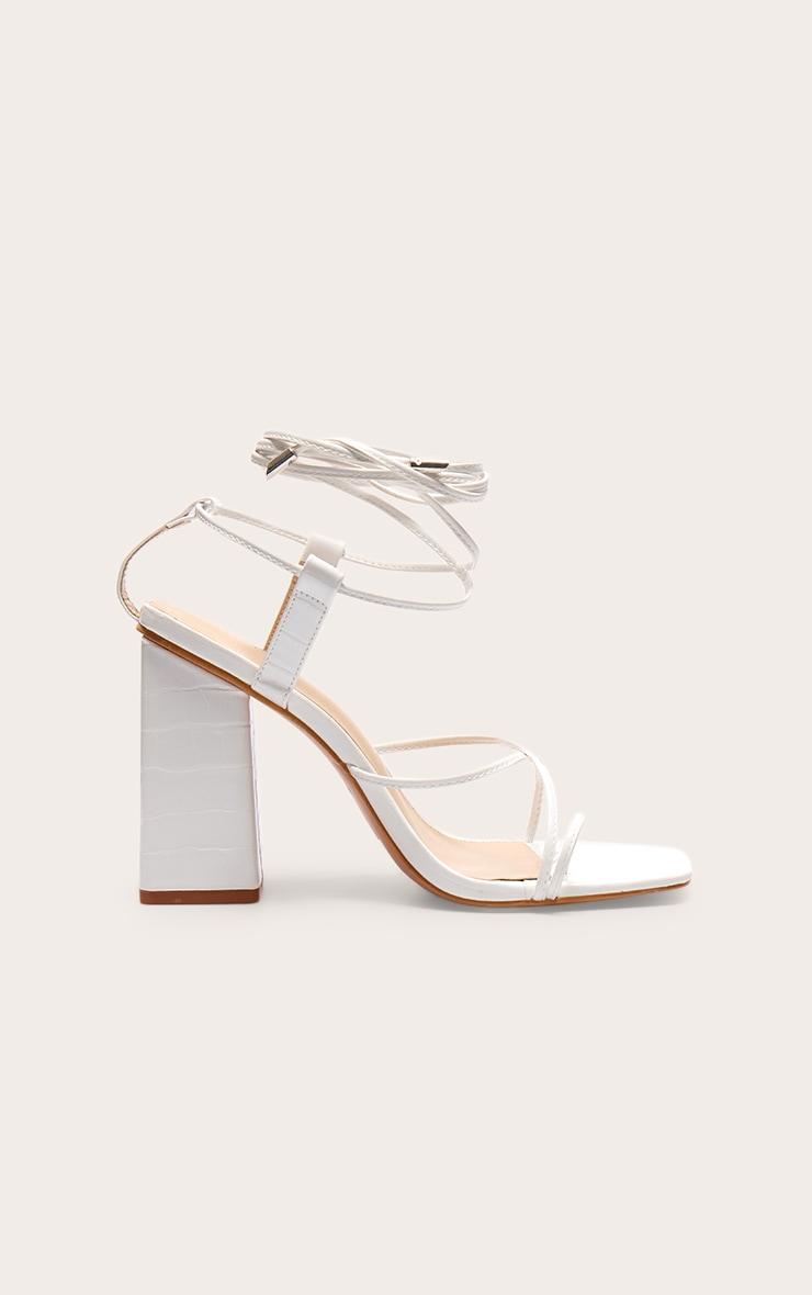 White Wide Fit Toe Loop Ankle Tie Chunky Block Heel Sandals Product Image