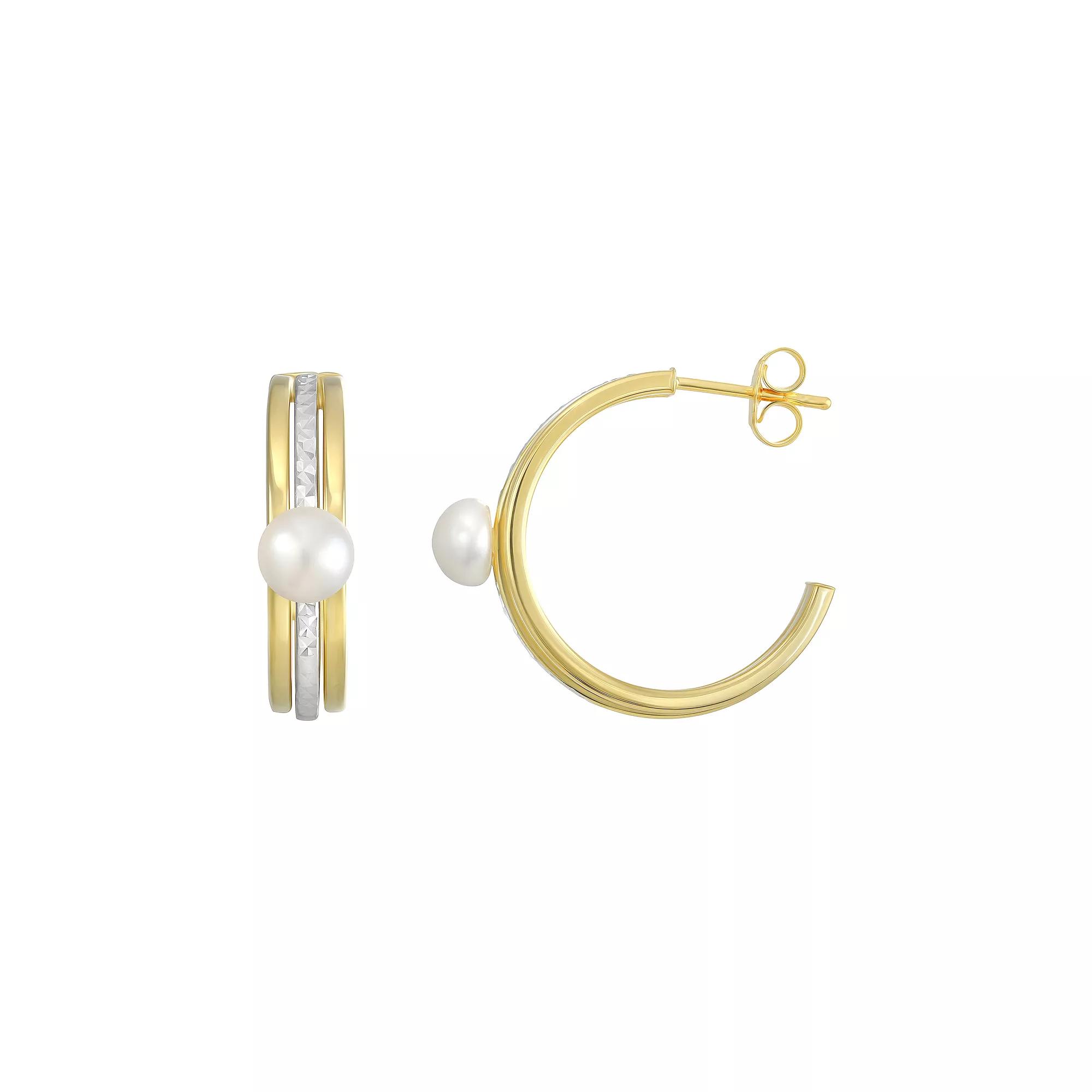 Argento Forte Two Tone Sterling Silver Freshwater Cultured Pearl Half Hoop Earrings, Women's Product Image
