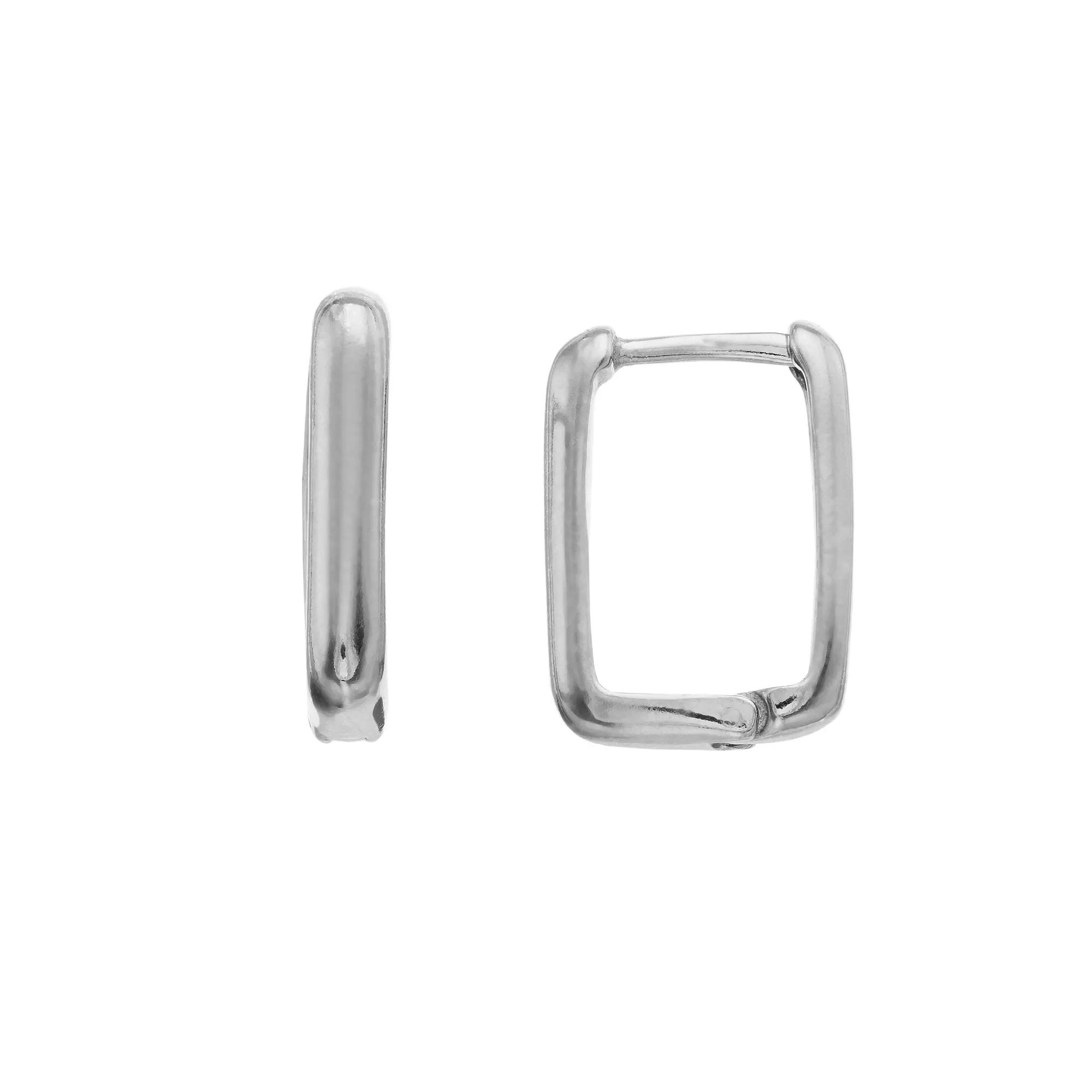 Sterling Silver Rectangular Huggie Earrings, Women's Product Image
