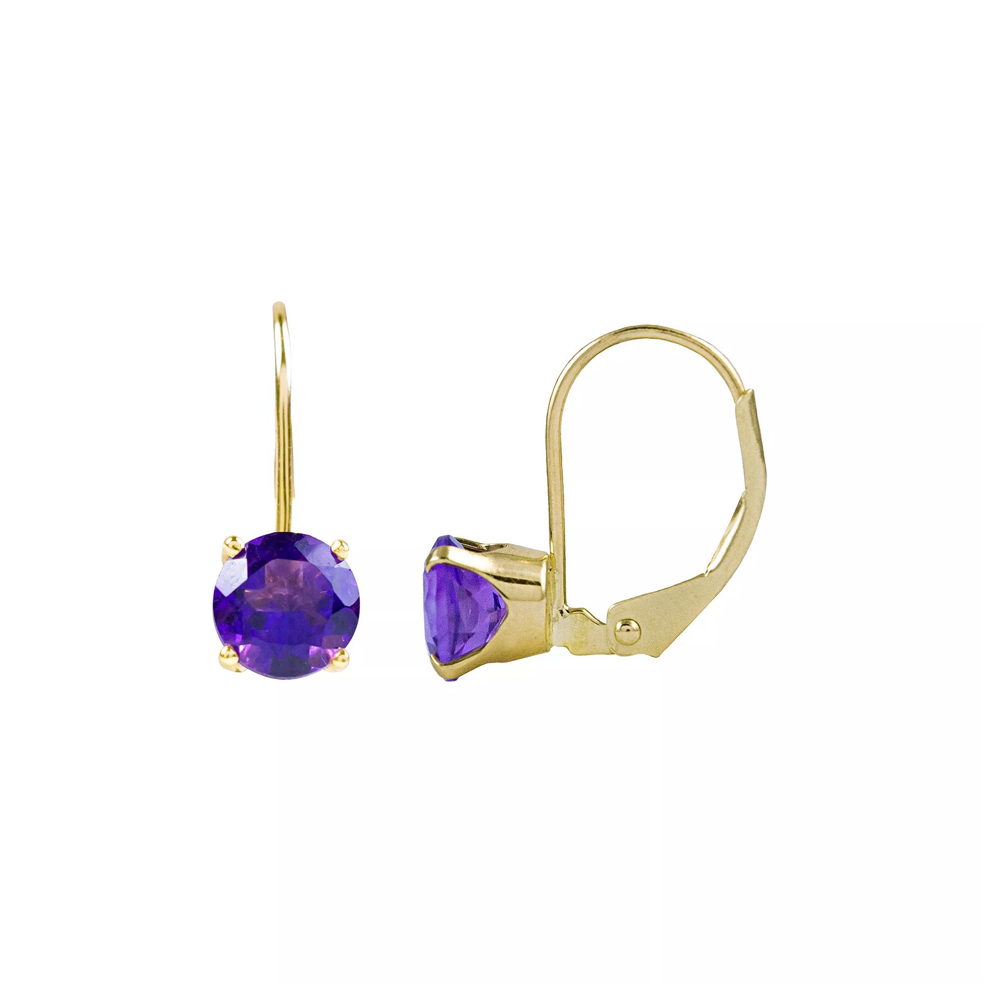 Jewelmak 14k Gold Leverback Purple Amethyst Earrings, Womens Product Image