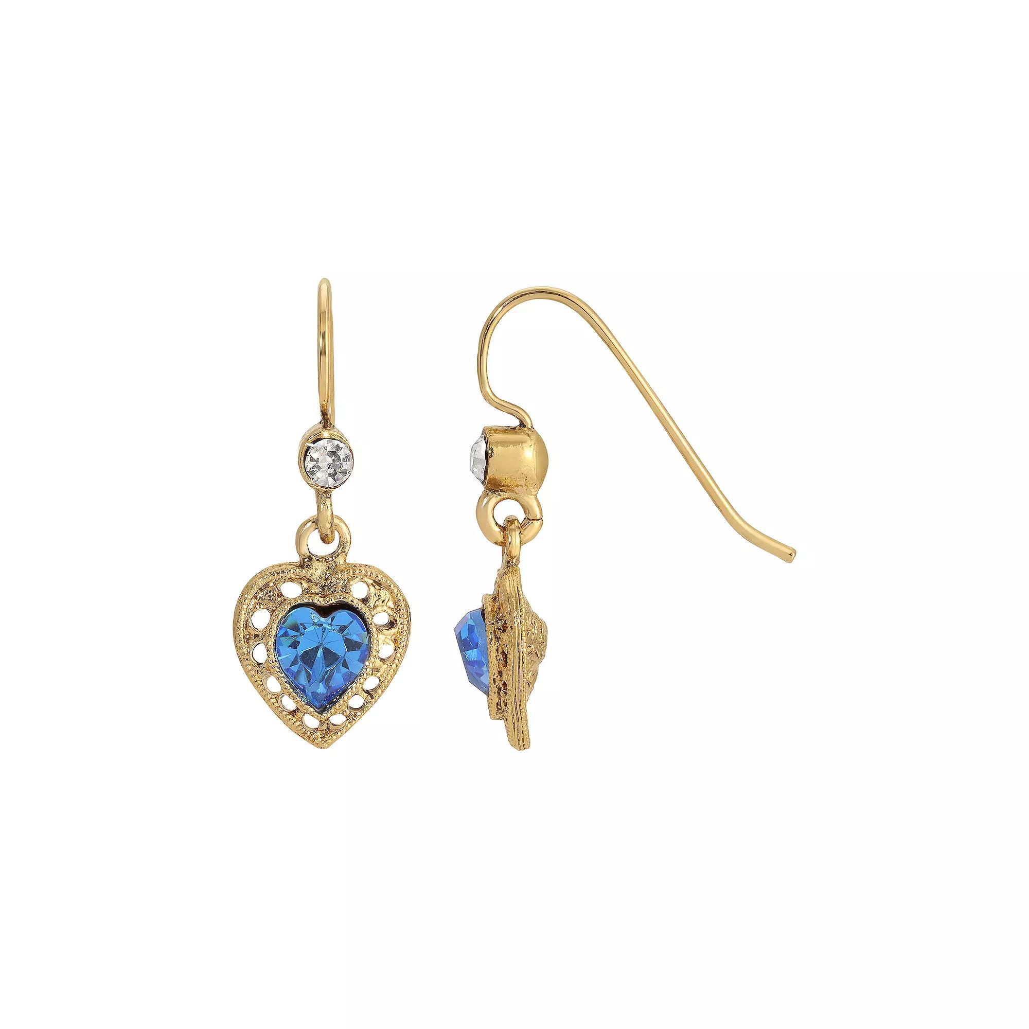 1928 Gold Tone Heart Drop Earrings, Womens, Green Product Image