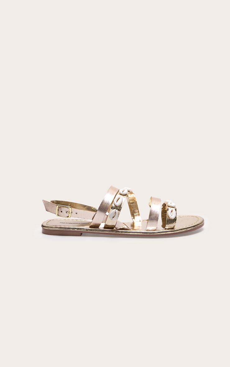 Gold Real Leather Wide Fit Round Toe Shell Strap Sandals Product Image