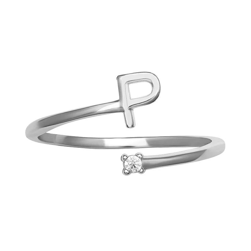 PRIMROSE Sterling Silver Cubic Zirconia Initial Bypass Band Ring, Women's, Size: 8, Sterling Silver G Product Image