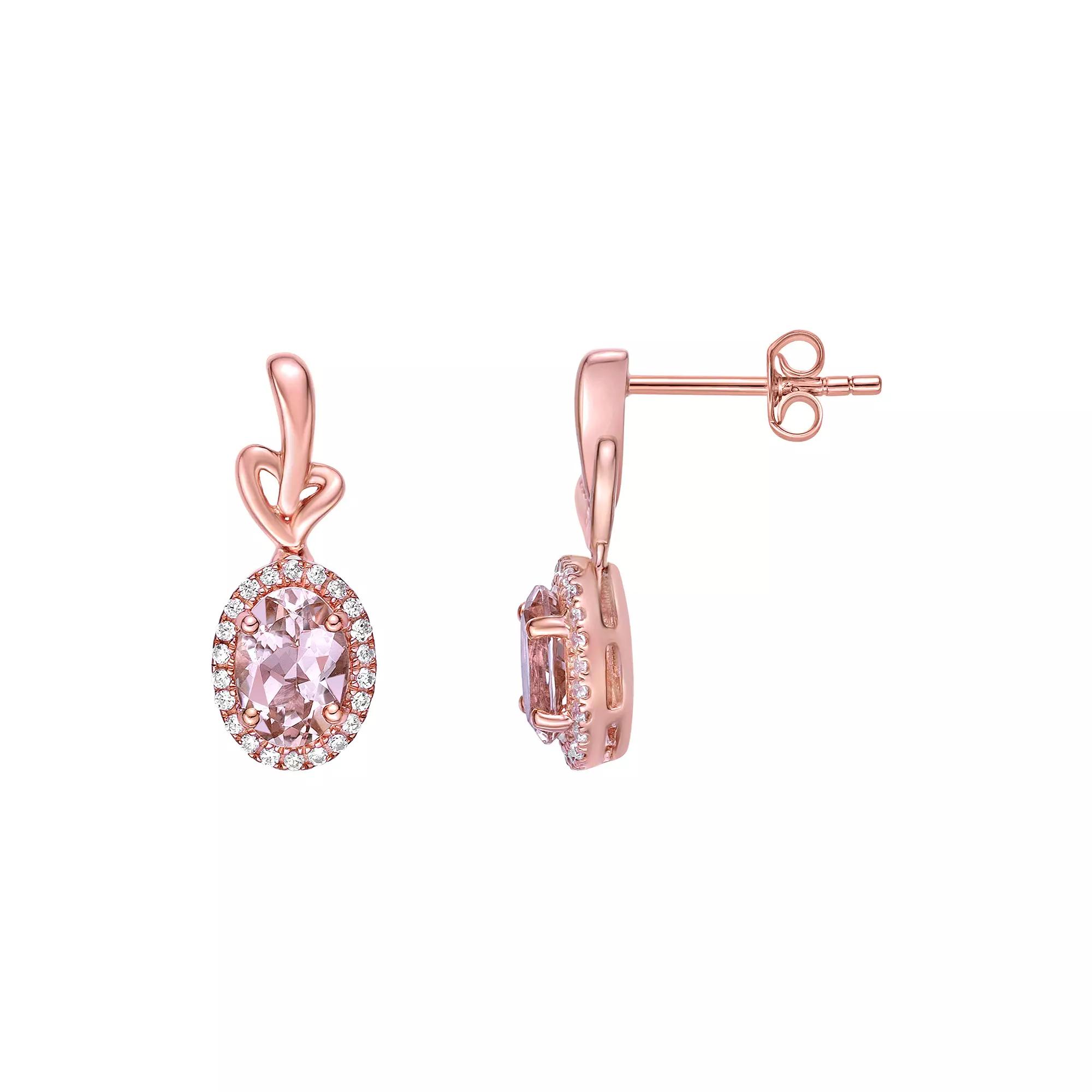 Gemminded 10k Rose Gold Morganite & 1/5 Carat T.W. Diamond Drop Earrings, Women's Product Image