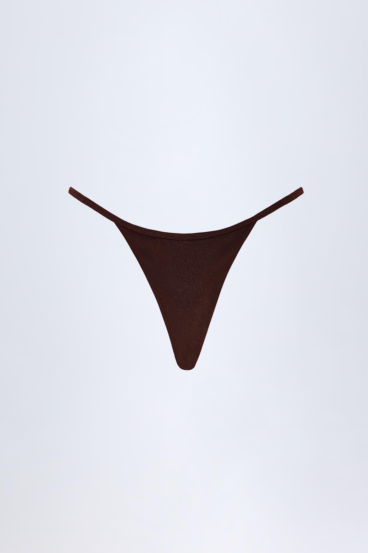 Charm-Detail Thong Bikini Bottoms in Dark Chocolate Product Image