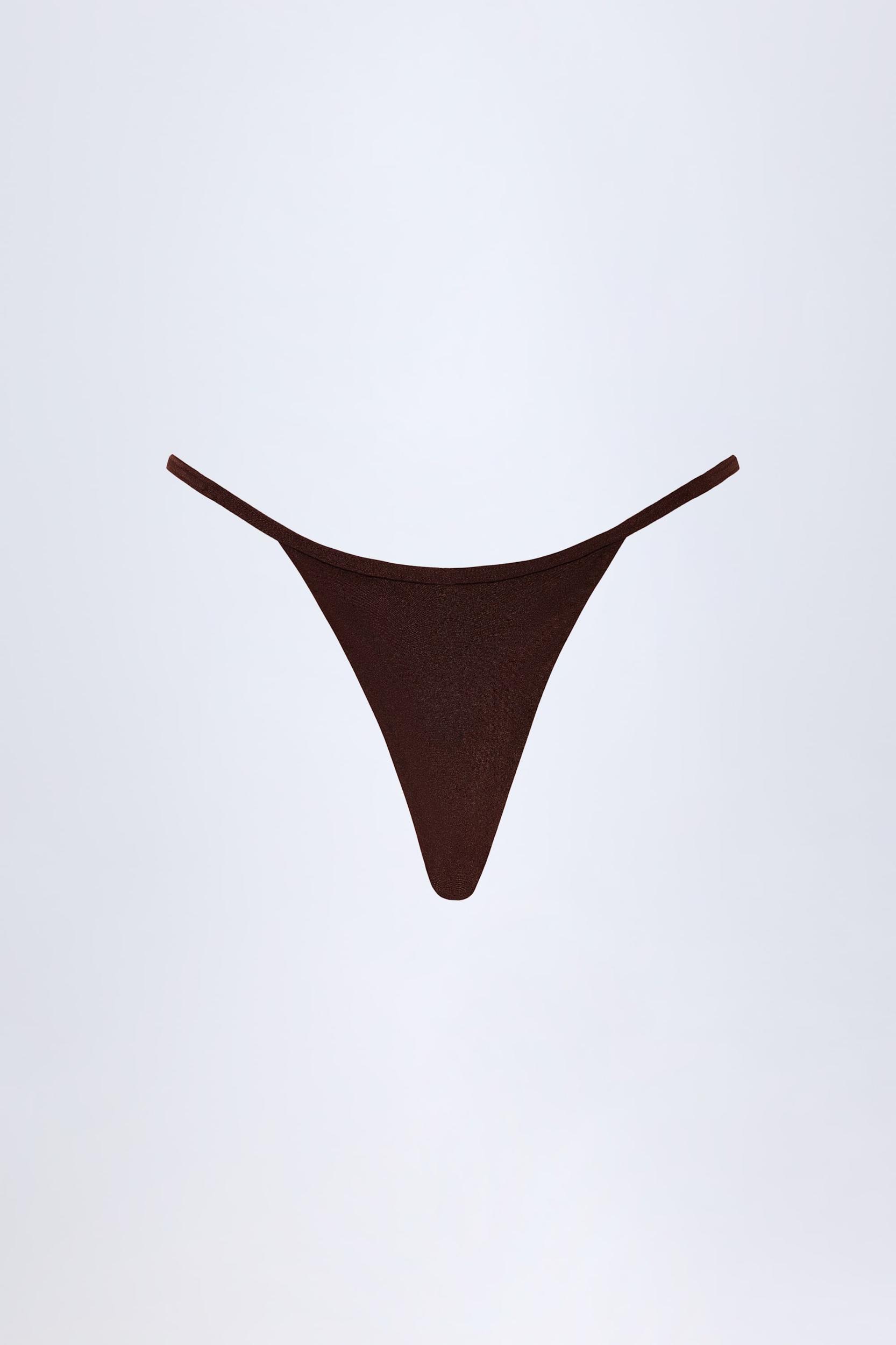 Charm-Detail Thong Bikini Bottoms in Dark Chocolate Product Image