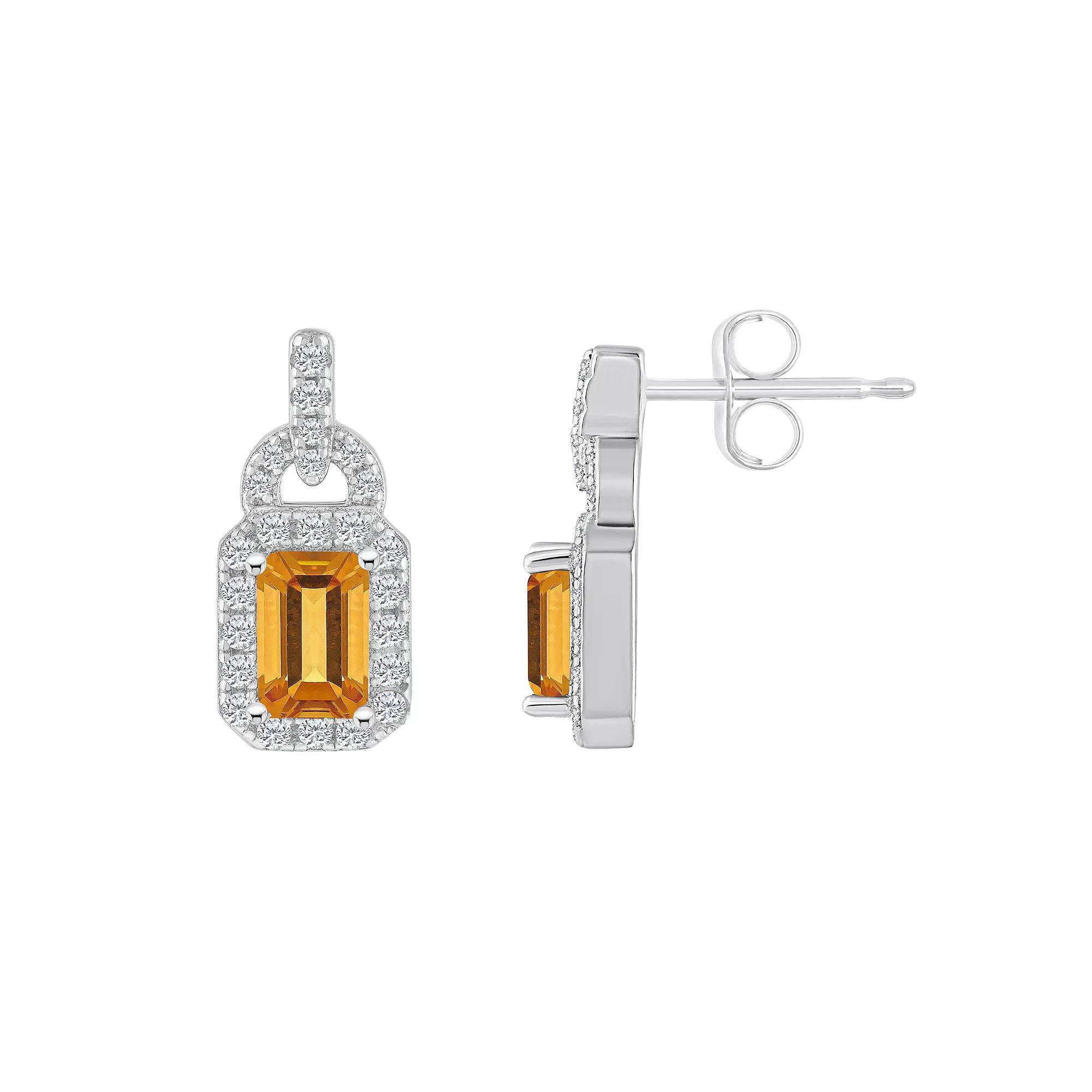 Celebration Gems Sterling Silver Citrine & White Topaz Accent Drop Earrings, Women's Product Image