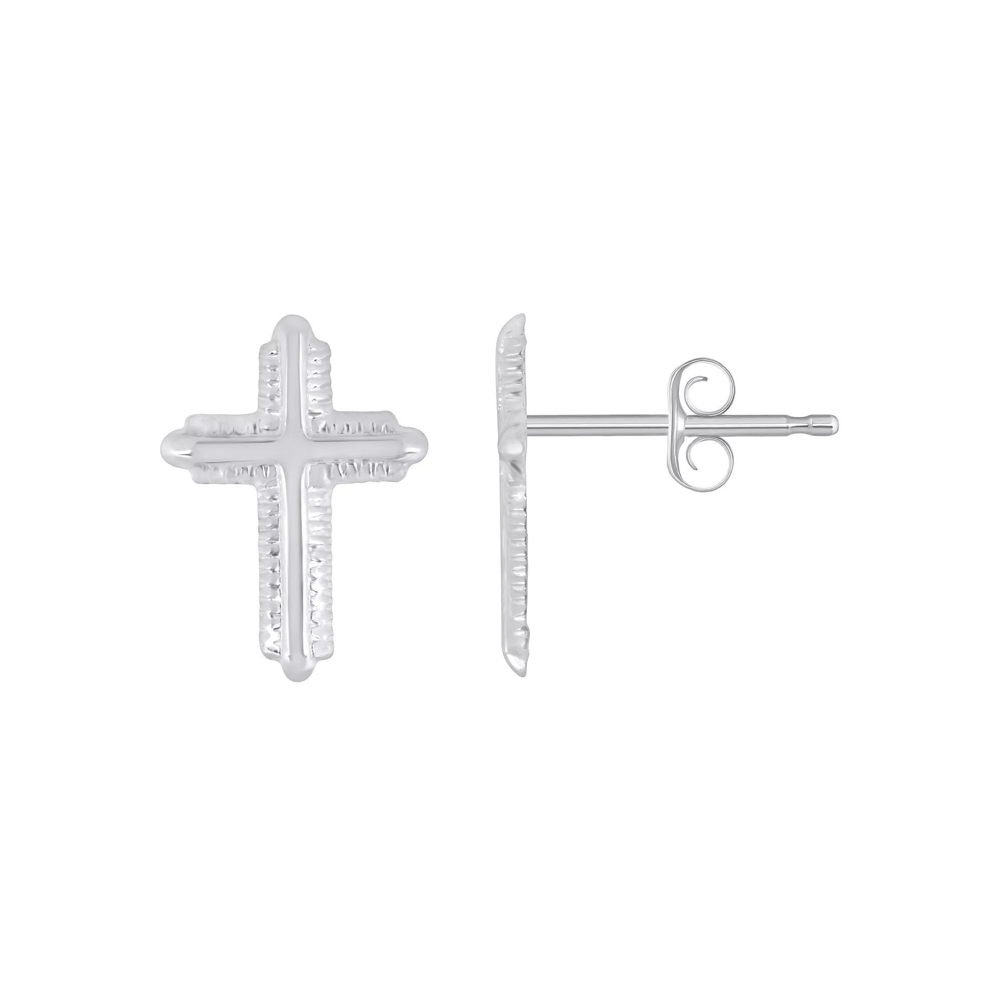 14k Gold Cross Stud Earrings, Women's, 14k White Gold Product Image