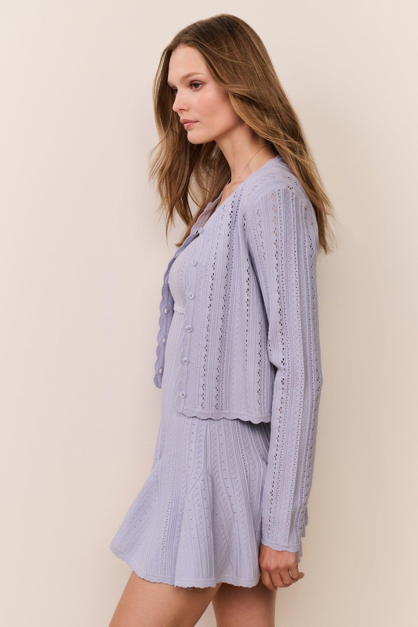 Peridot Stretch Pointelle Cardigan - WHITE TEA Product Image