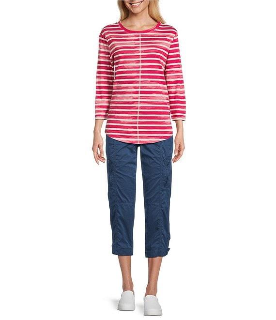 Westbound Persian Red Stripe 3/4 Sleeve Knit Crew Neck Top Product Image