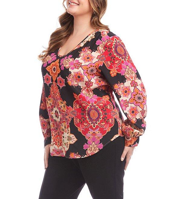 Karen Kane Plus Size Bold Medallion Floral V-Neck Long Sleeve Tunic Product Image