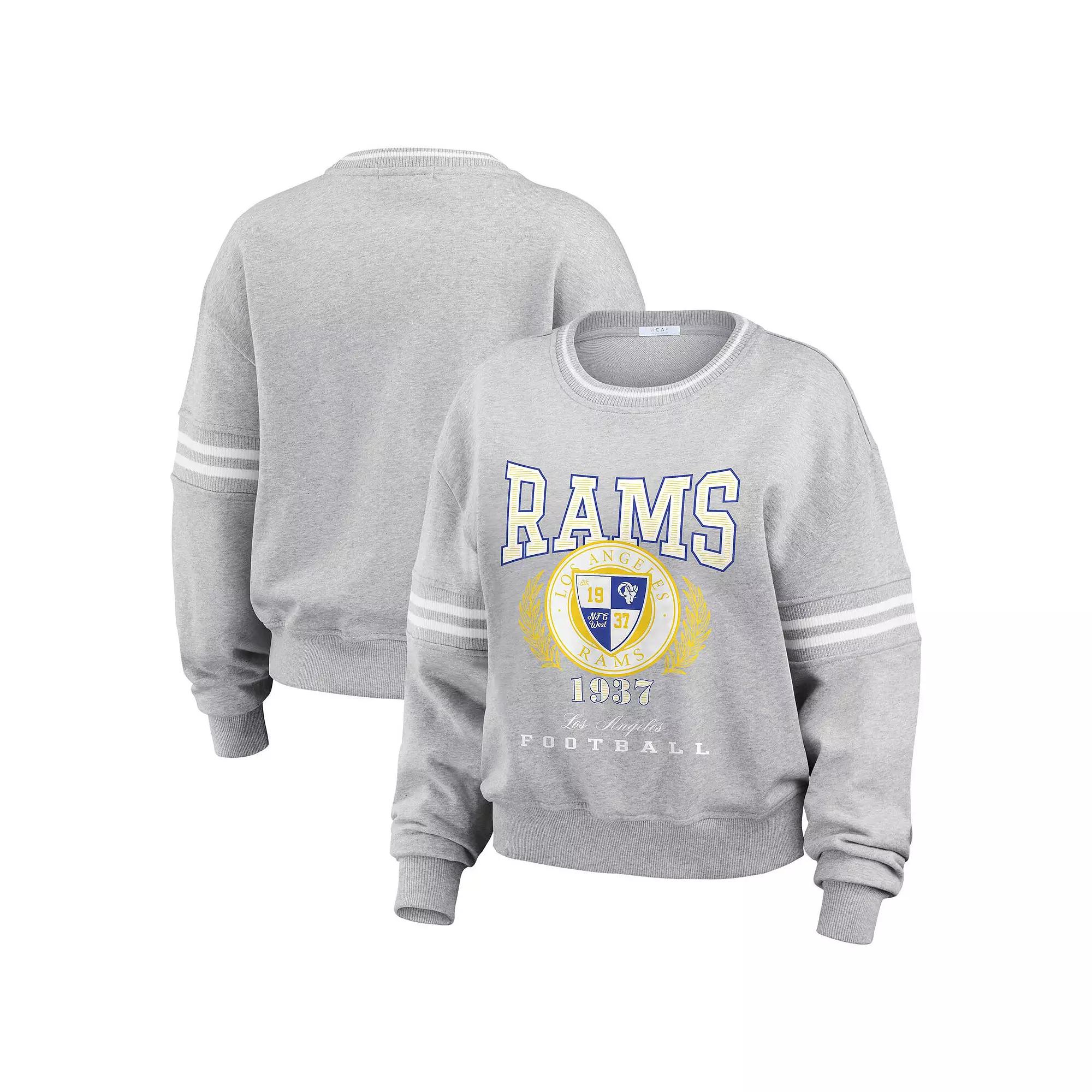 Women's WEAR by Erin Andrews Heather Gray Los Angeles Rams Cropped Pullover Sweatshirt,  Product Image