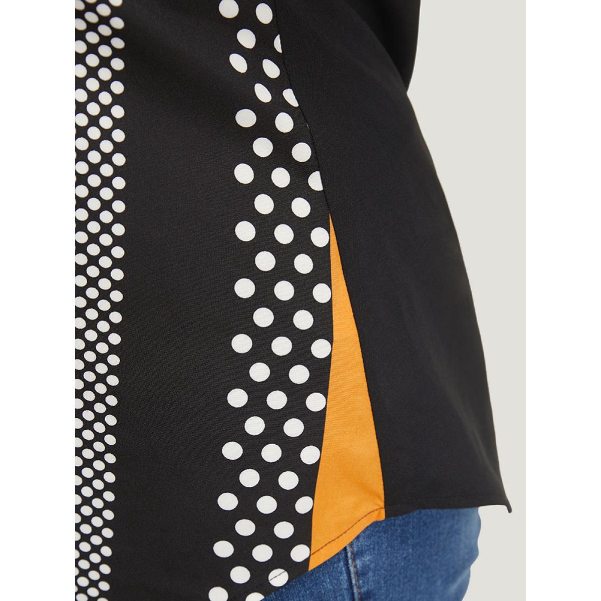 Plus Size Black Contrast Patchwork Notched Arc Hem Blouse Women Elegant Short sleeve Notched collar Dailywear Blouses BloomChic 12/L Product Image