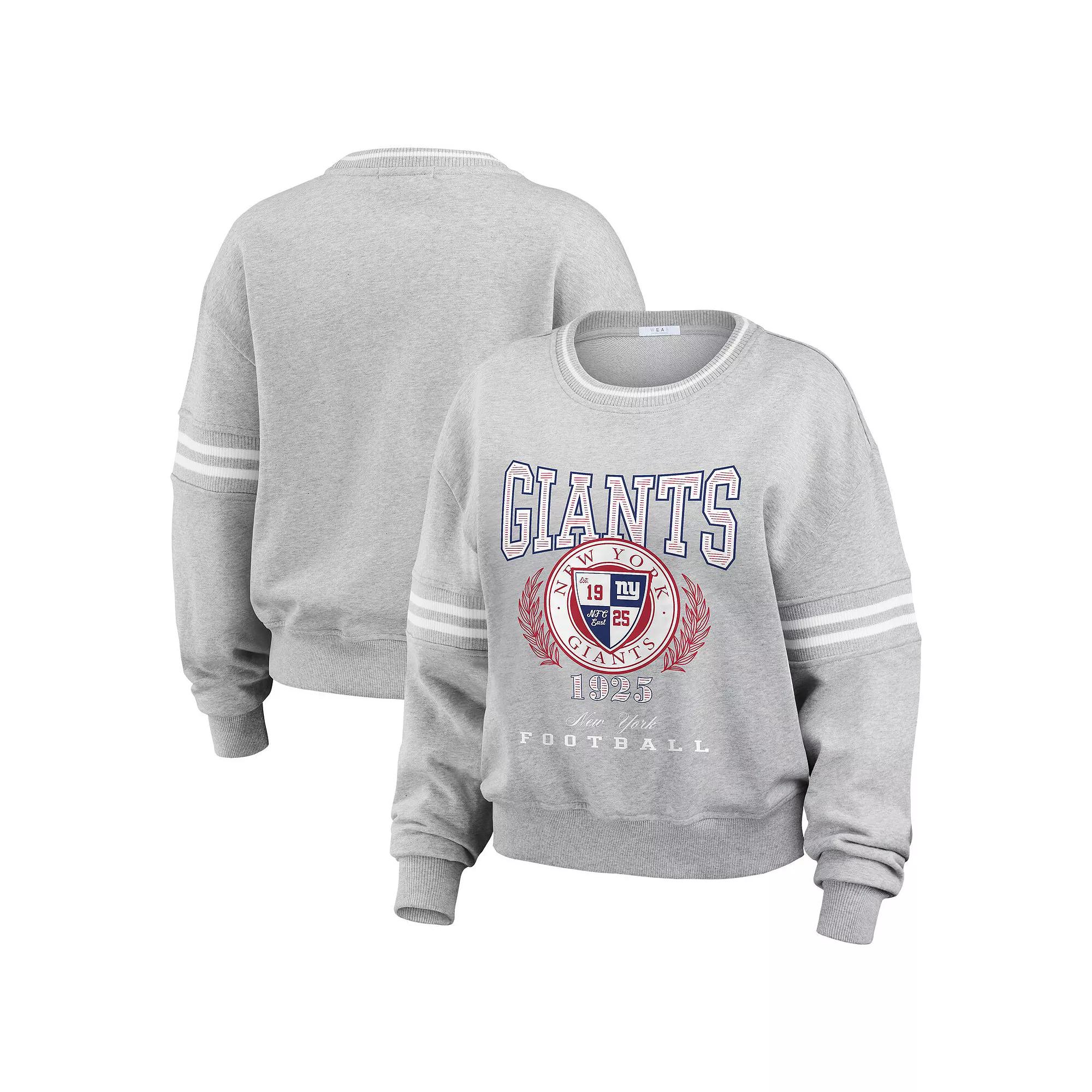 Women's WEAR by Erin Andrews Heather Gray New York Giants Crest Cropped Pullover Sweatshirt, Size: Large, Grey Product Image
